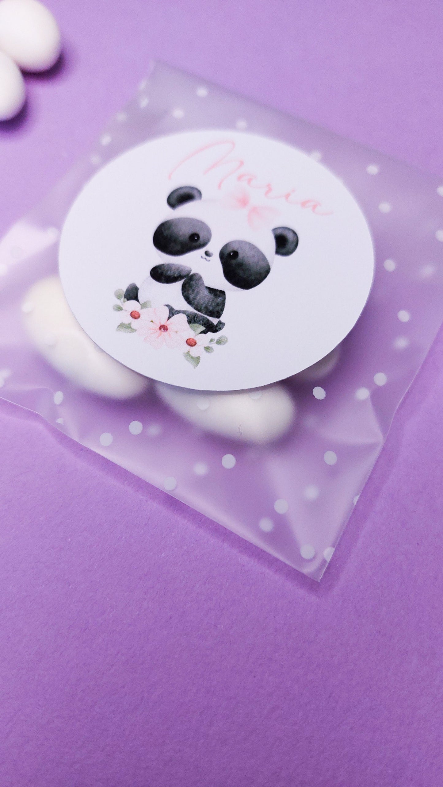 Bustine confetti battesimo con adesivo personalizzato, bomboniera nascita bambina con panda, bomboniera DIY fai da te, regalo ospiti