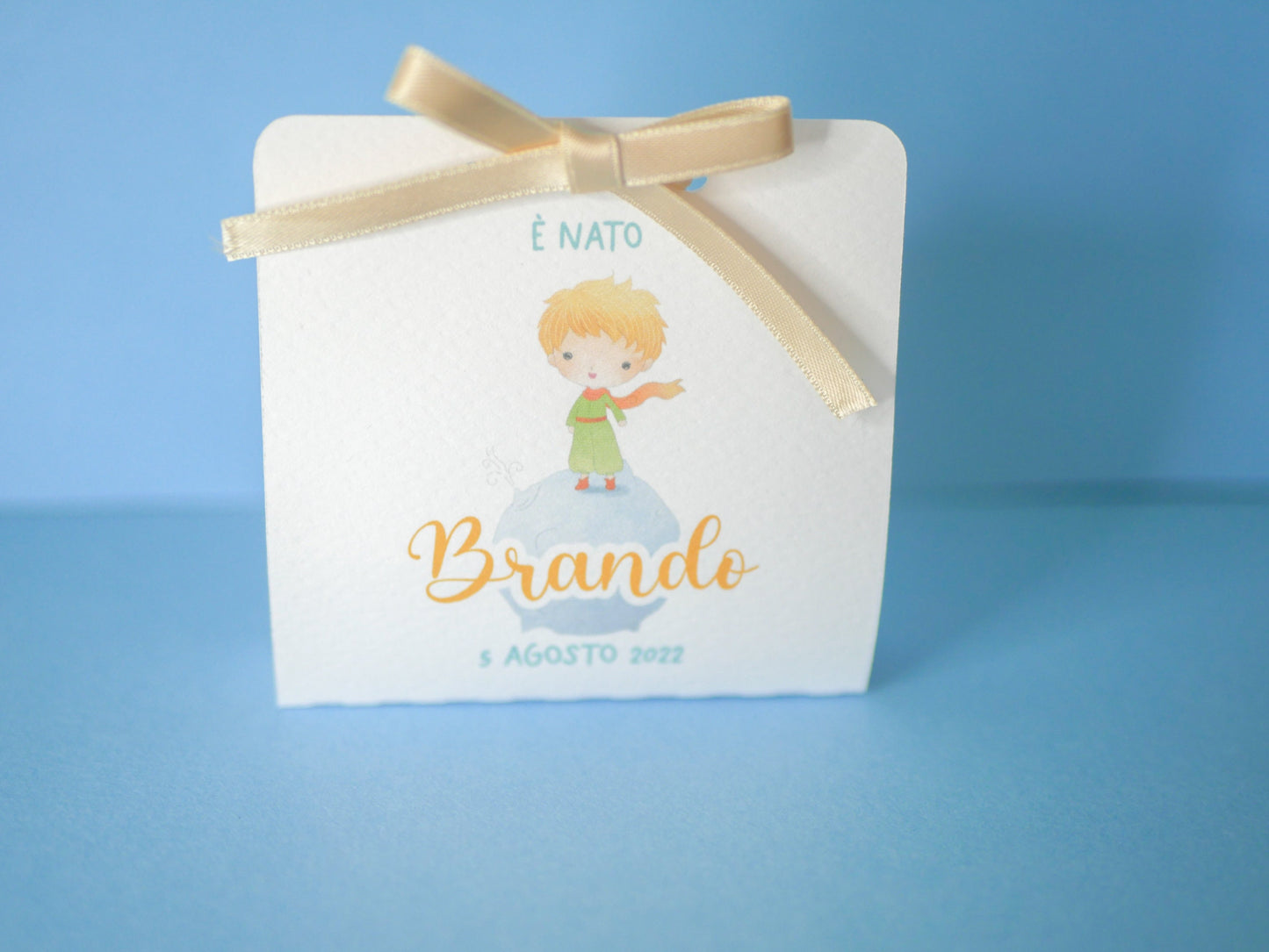 Scatolina battesimo, scatolina porta confetti nascita, bomboniera battesimo bambino con piccolo principe e pilota