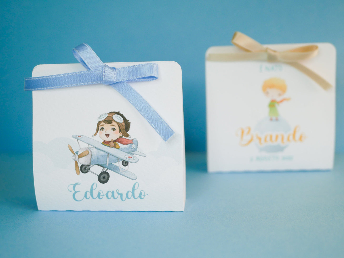 Scatolina battesimo, scatolina porta confetti nascita, bomboniera battesimo bambino con piccolo principe e pilota