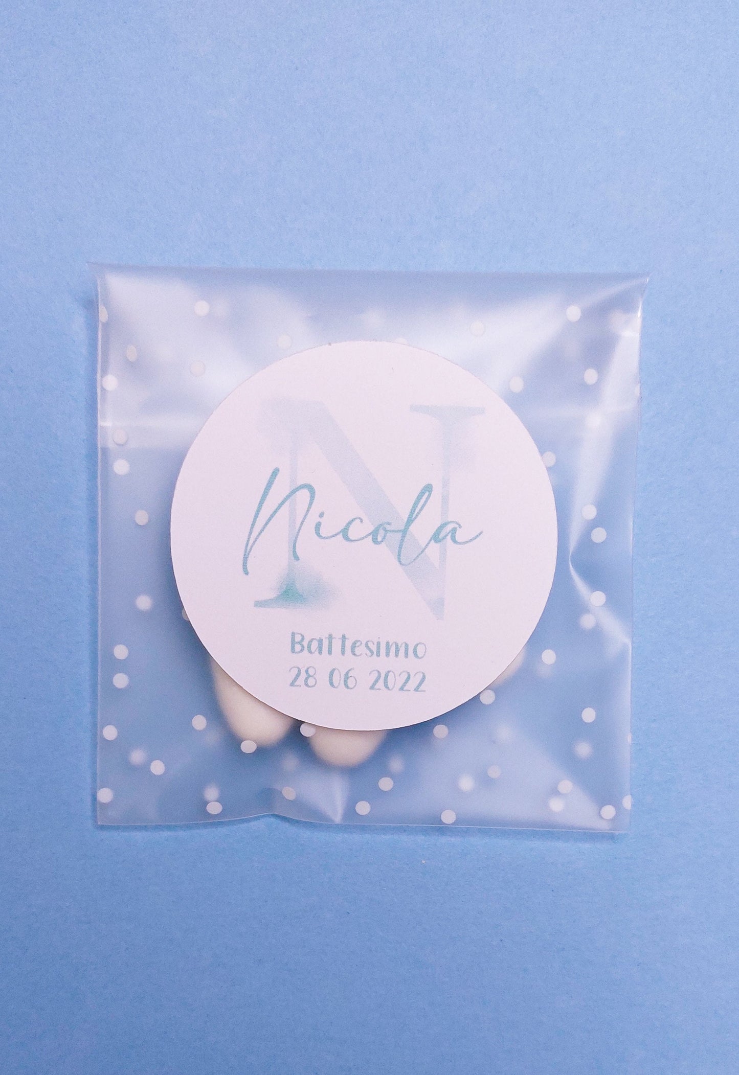 Bustine confetti battesimo con adesivo personalizzato, bomboniera nascita bambino o bambina con iniziale acquerello, bomboniera fai da te