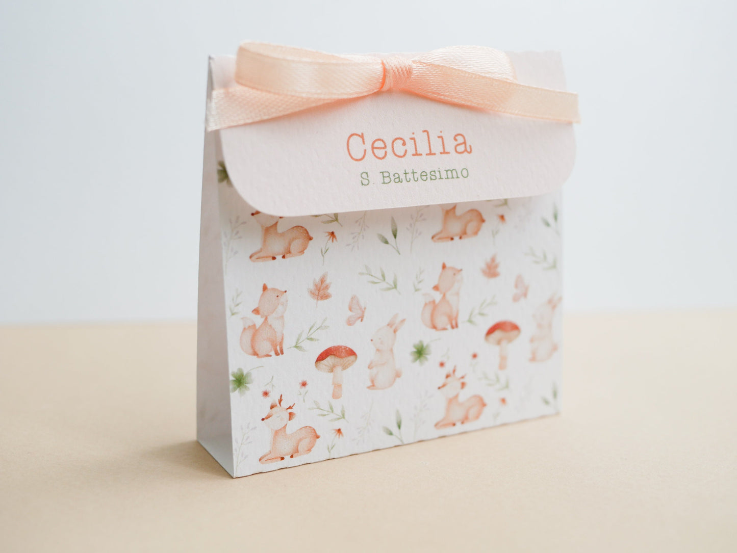 Scatolina battesimo animali del bosco, scatolina porta confetti nascita, bomboniera battesimo stile boho greenery
