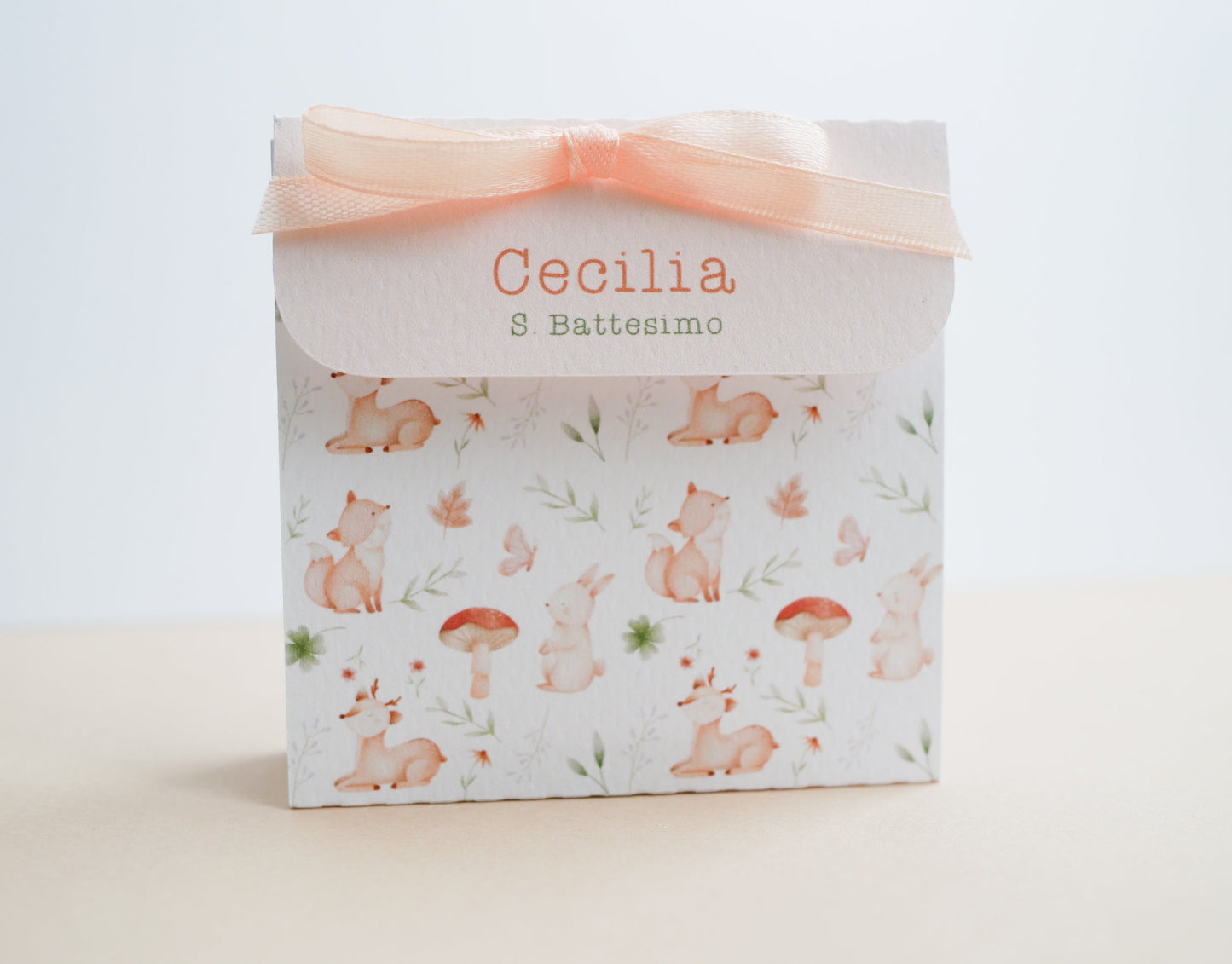 Scatolina battesimo animali del bosco, scatolina porta confetti nascita, bomboniera battesimo stile boho greenery
