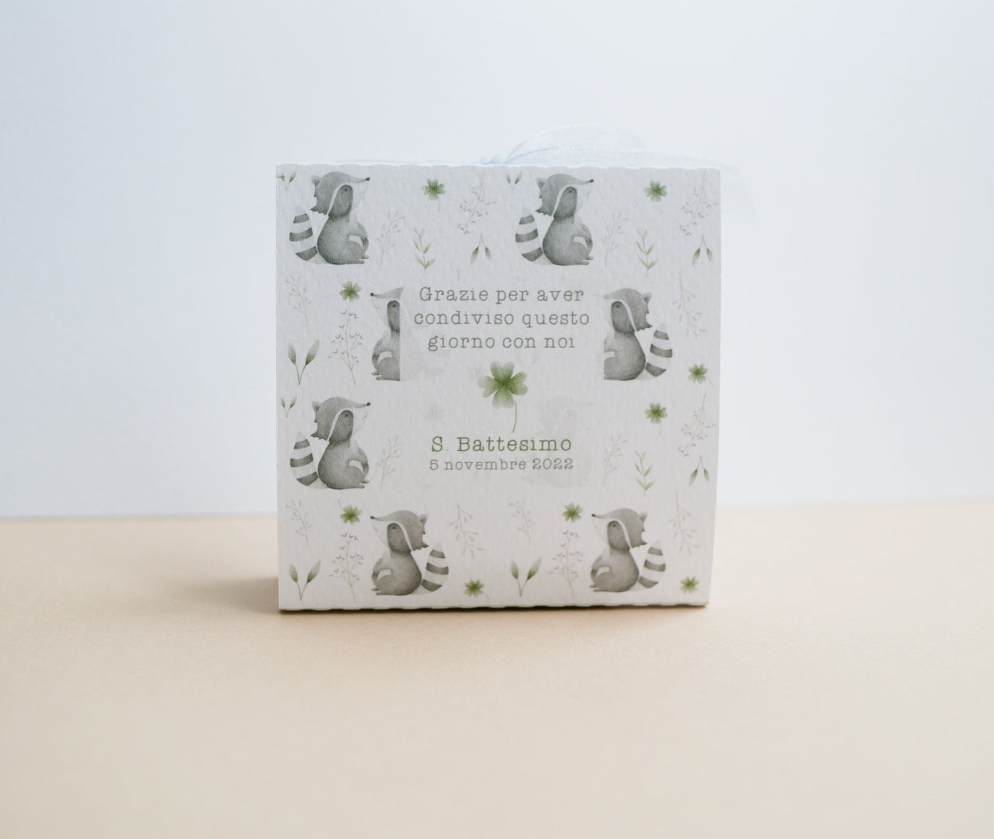 Scatolina battesimo animali del bosco, scatolina porta confetti nascita, bomboniera battesimo stile boho greenery