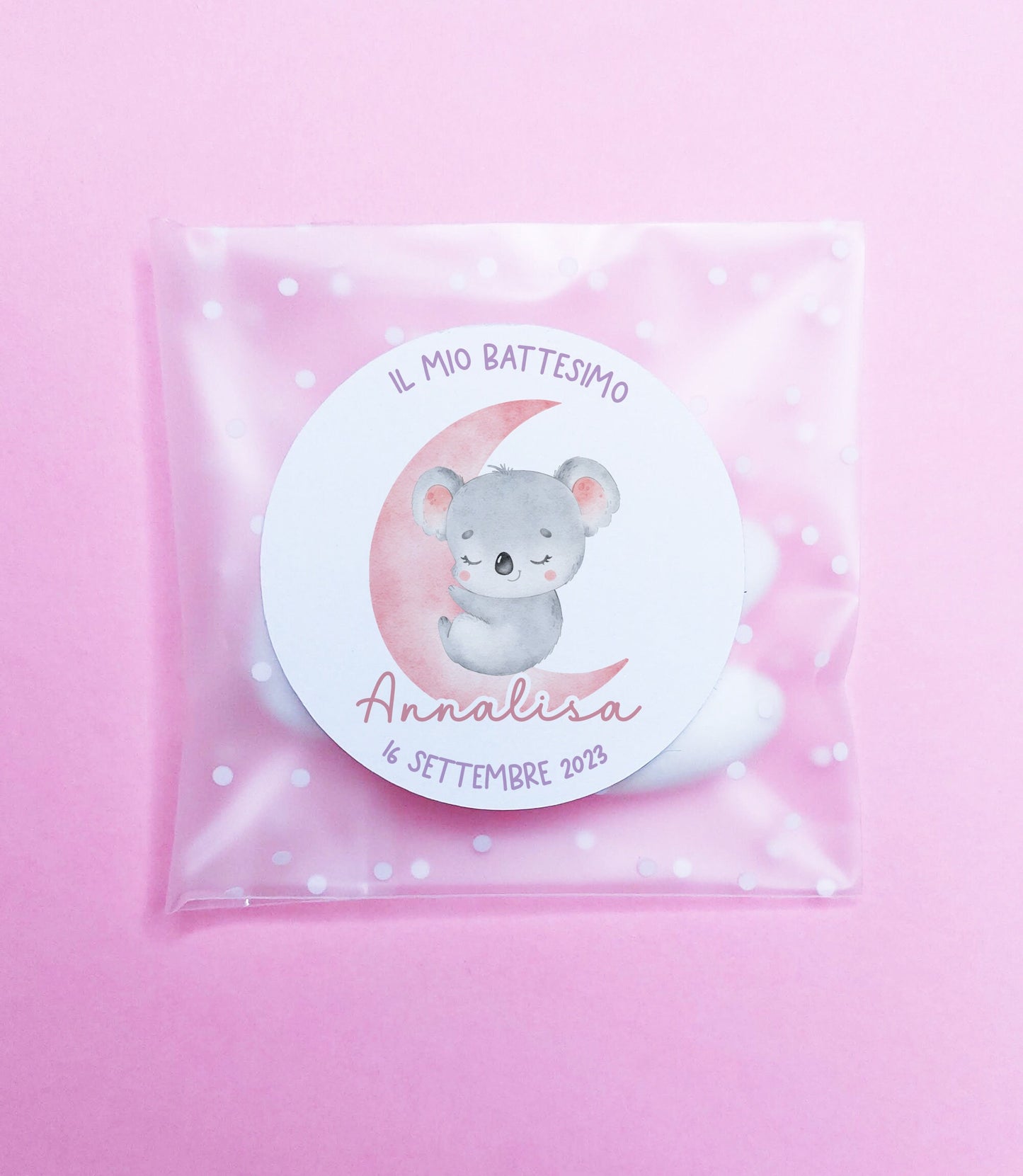Bustine confetti battesimo con koala, adesivo personalizzato, bomboniera nascita bambina rosa, bomboniera DIY fai da te, regalo ospiti
