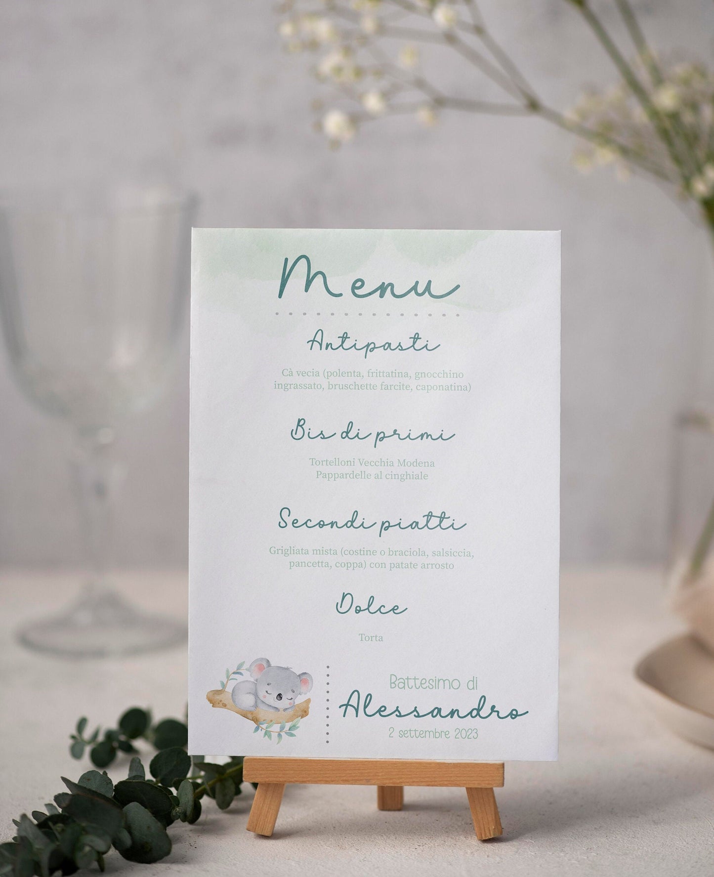 File digitale - Menu Battesimo bambino, Menù tavolo bambina con koala, kit battesimo bimbi