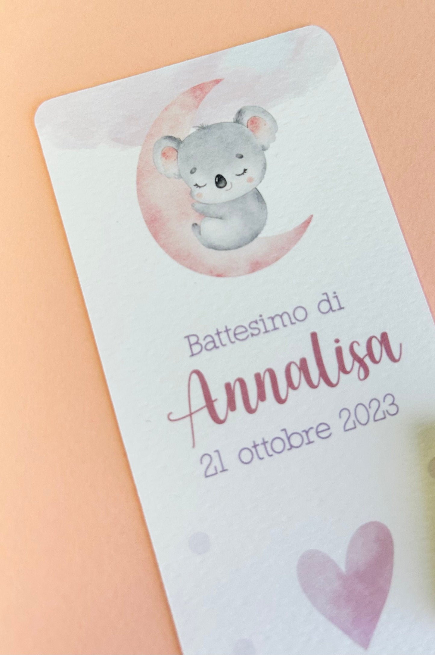Cioccolatino personalizzato con segnalibro per Battesimo bambino con koala, segnaposto battesimo con koala, Compleanno tema koala