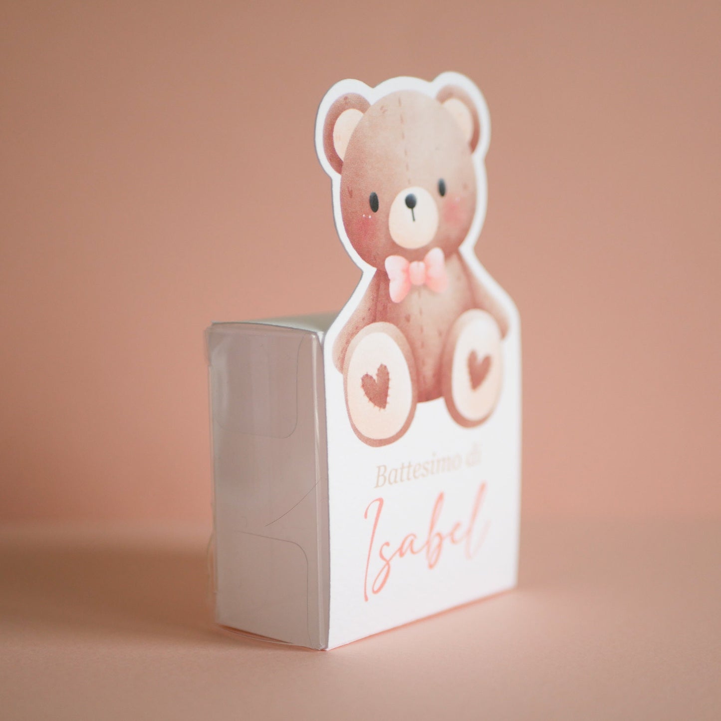 Scatolina Battesimo con orsetto personalizzata in pvc, bomboniera nascita, regalo ospiti battesimo, festa di compleanno bambina