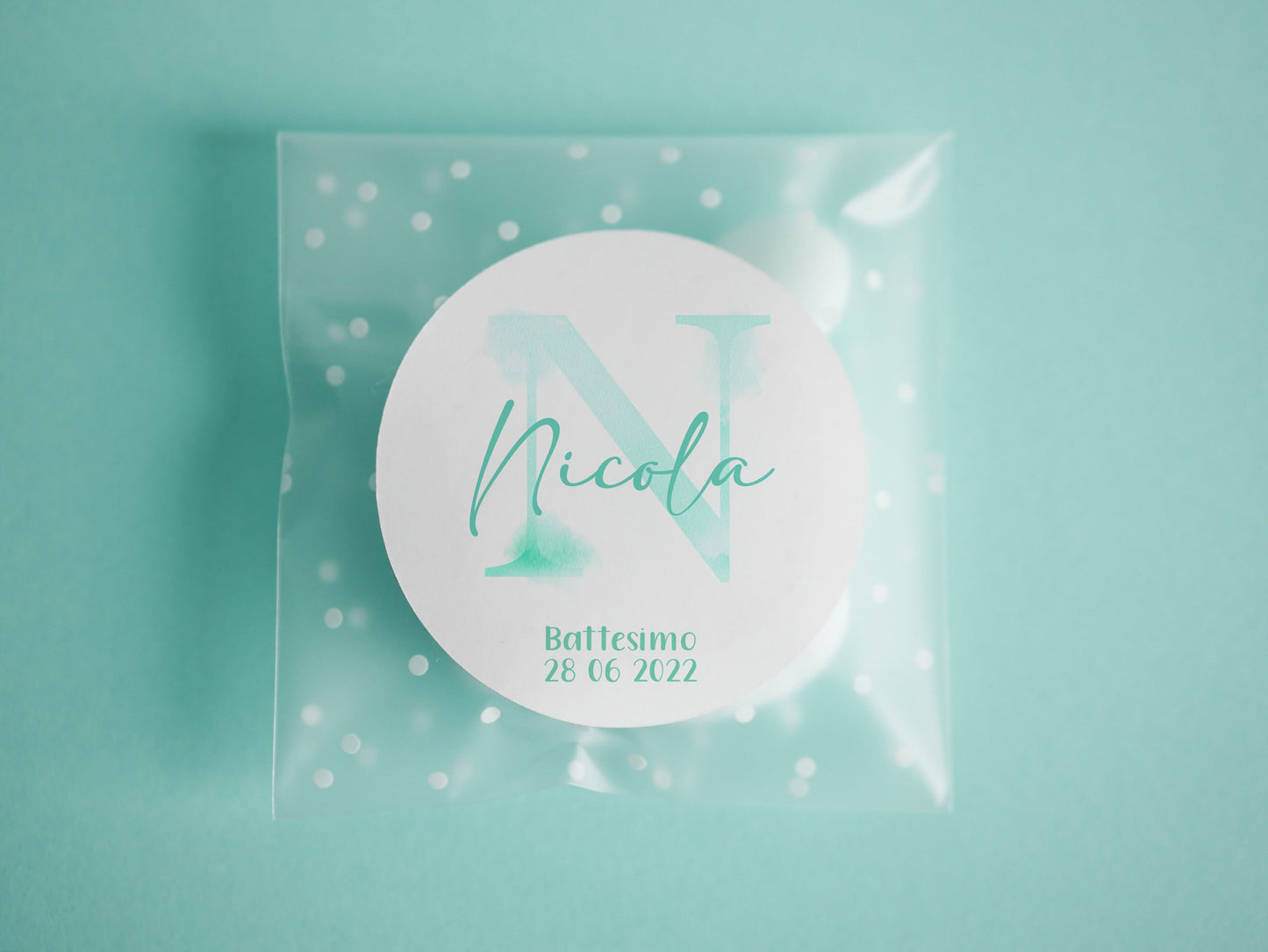 Bustine confetti battesimo con adesivo personalizzato, bomboniera nascita bambino o bambina con iniziale acquerello, bomboniera fai da te