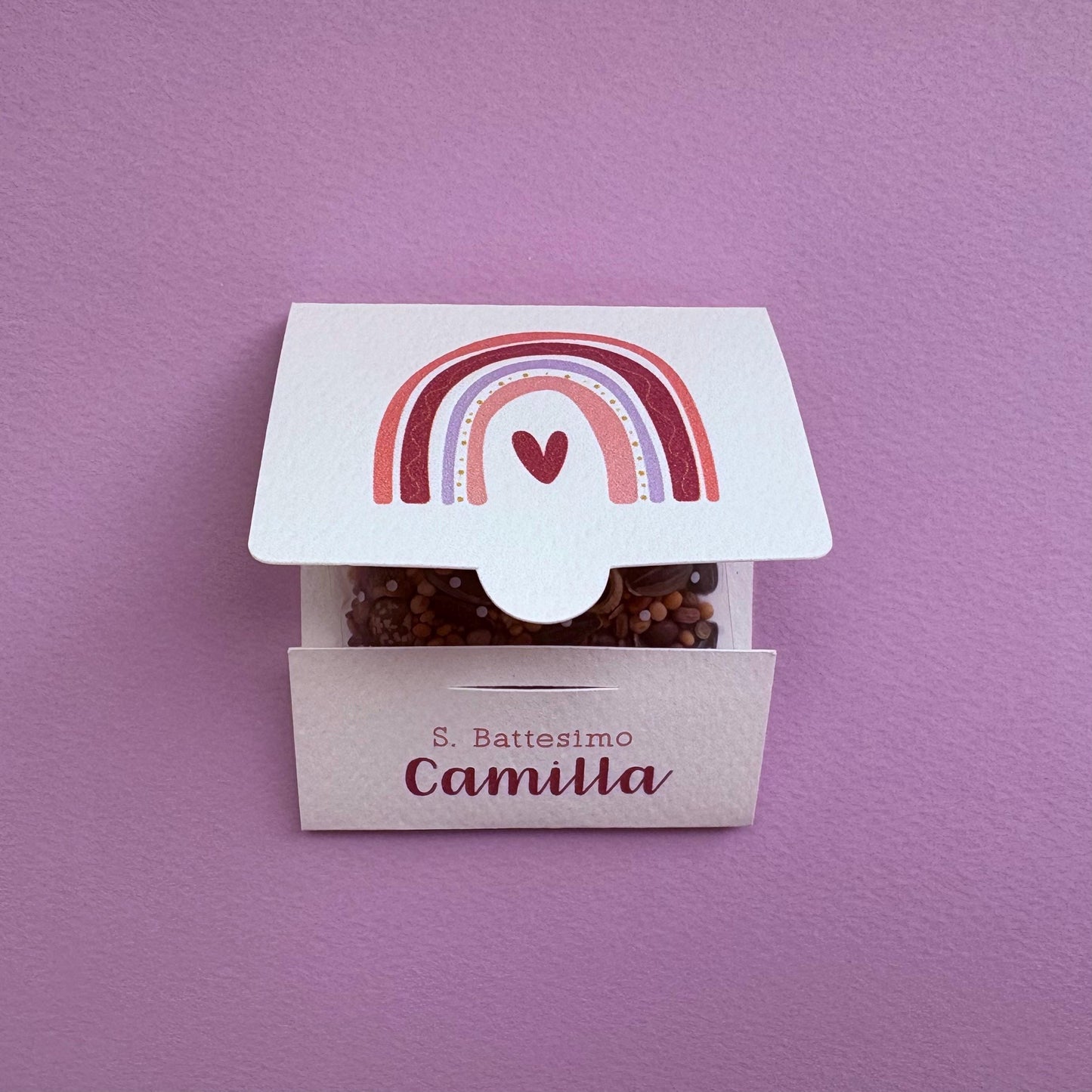 Segnaposto battesimo con semi piantabili, bomboniere arcobaleno, segnaposto tavola Comunione, bomboniera Cresima, omaggio in stile boho