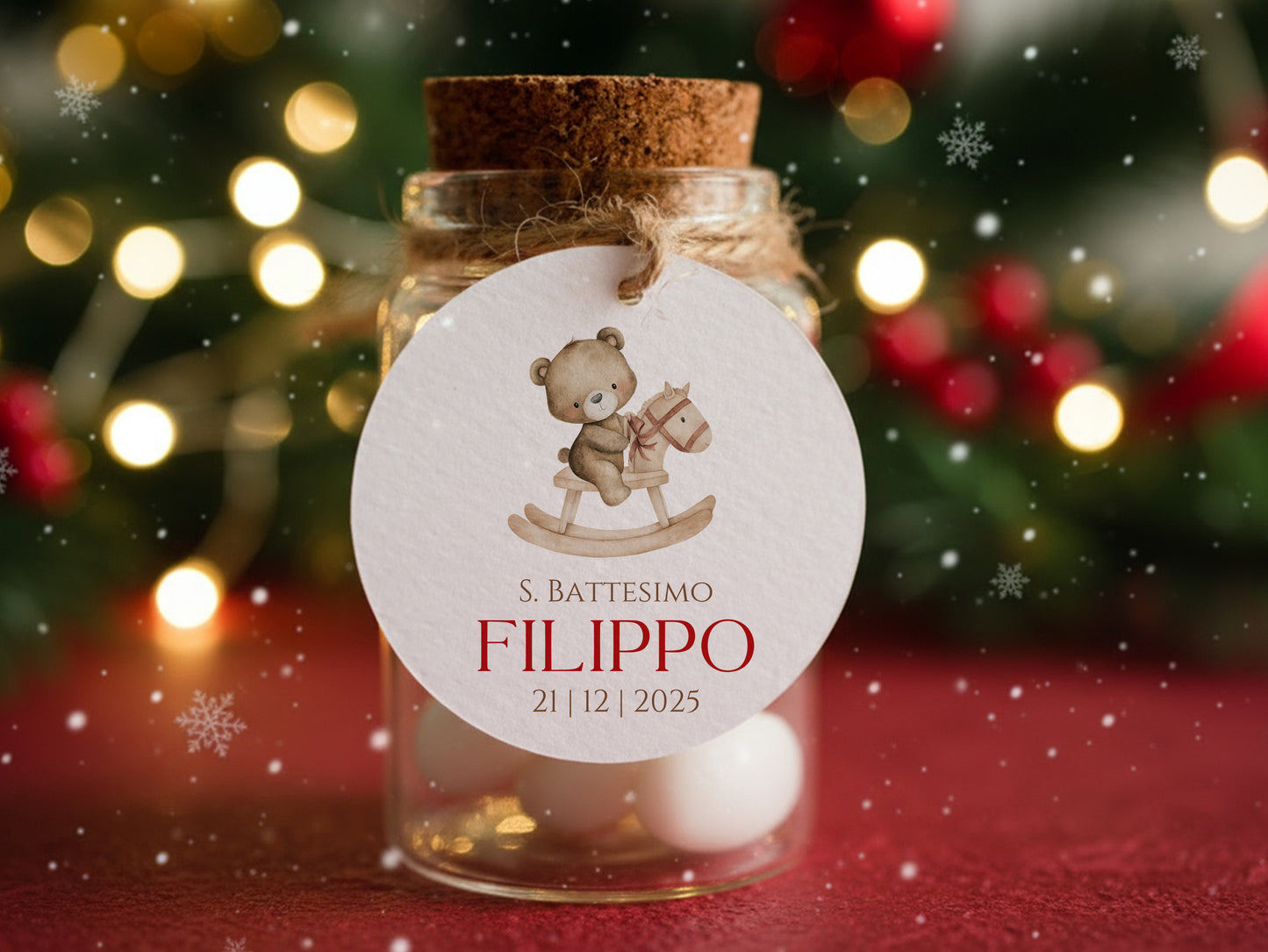 Tag orsetti per bomboniere Battesimo periodo natalizio e invernale, tag orsetto baimbo, Tag nascita bimbo teddy bear, albero di natale