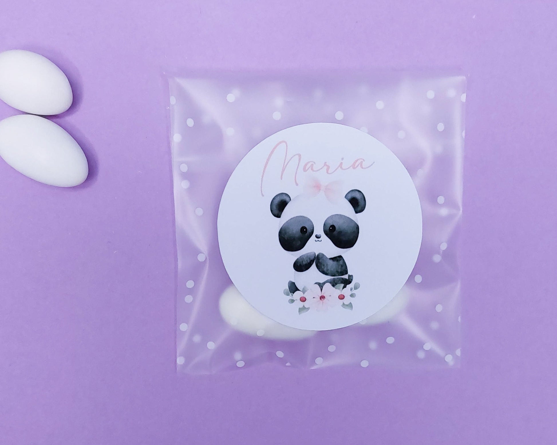 Bustine confetti battesimo con adesivo personalizzato, bomboniera nascita bambina con panda, bomboniera DIY fai da te, regalo ospiti