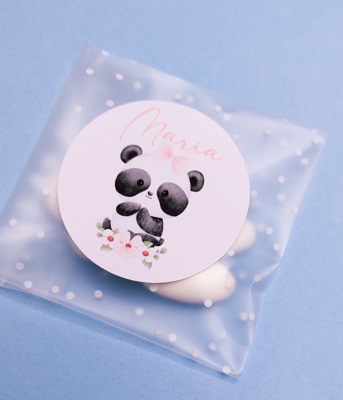 Bustine confetti battesimo con adesivo personalizzato, bomboniera nascita bambina con panda, bomboniera DIY fai da te, regalo ospiti