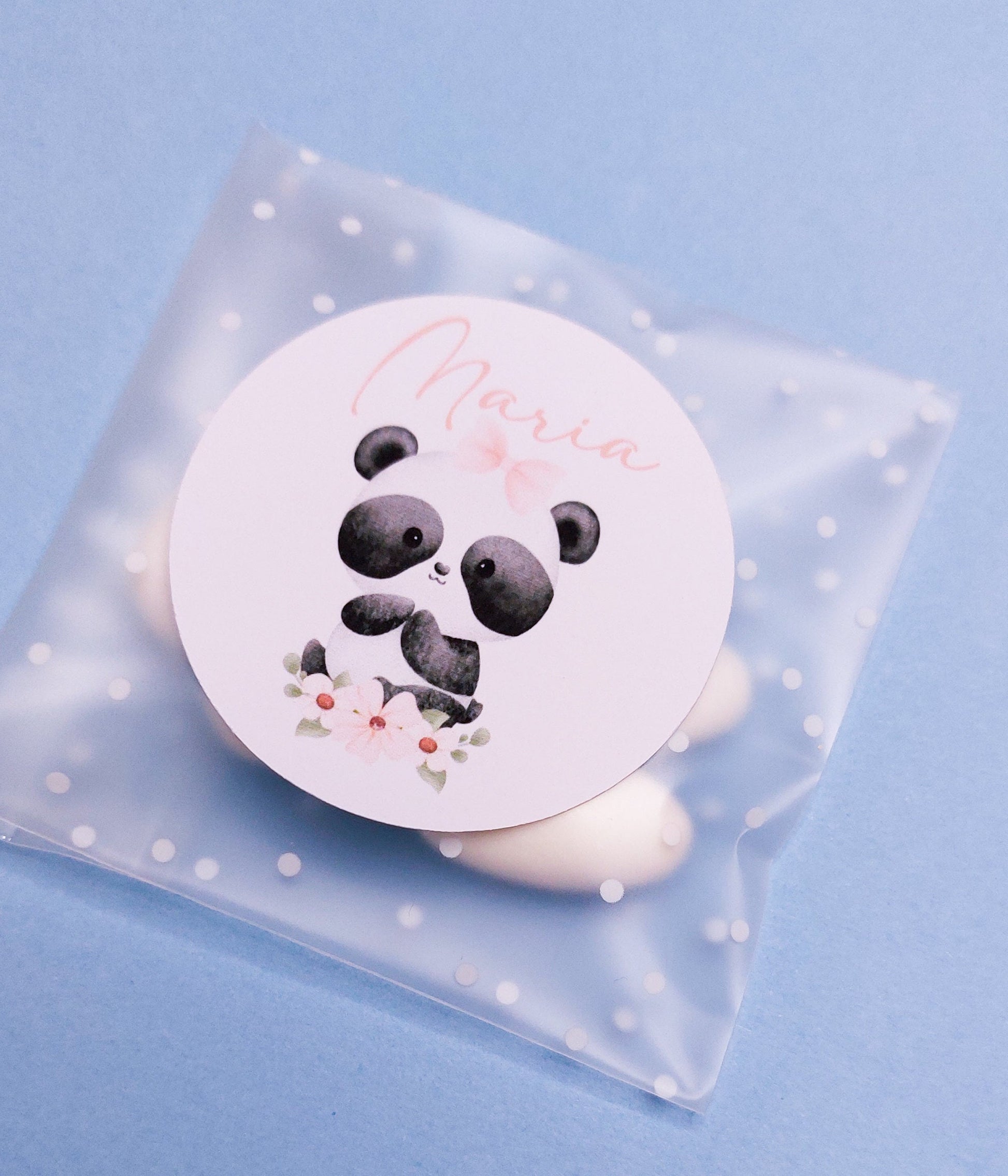 Bustine confetti battesimo con adesivo personalizzato, bomboniera nascita bambina con panda, bomboniera DIY fai da te, regalo ospiti