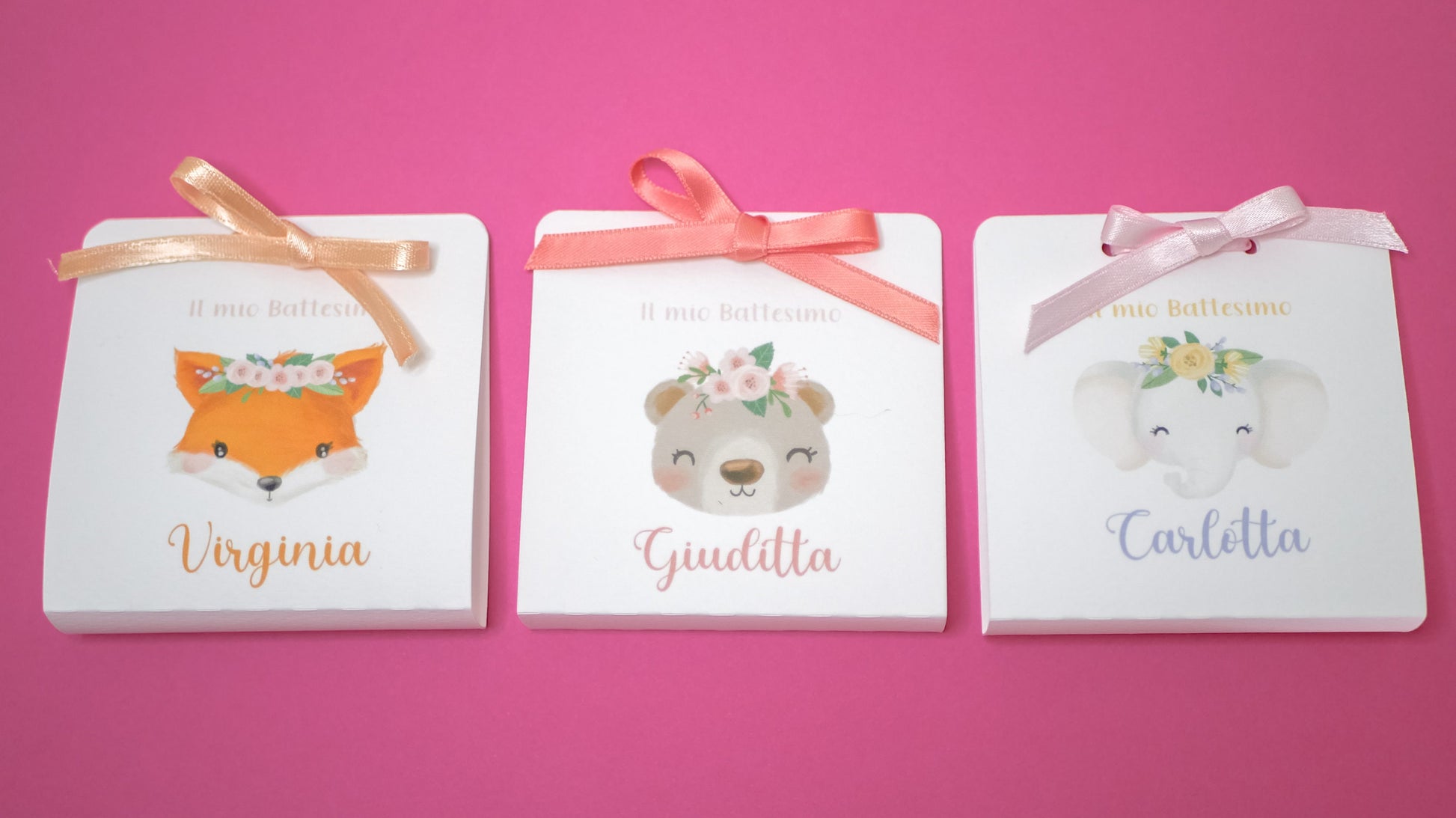 Scatolina battesimo, scatolina porta confetti nascita, bomboniera battesimo bambina animali del bosco