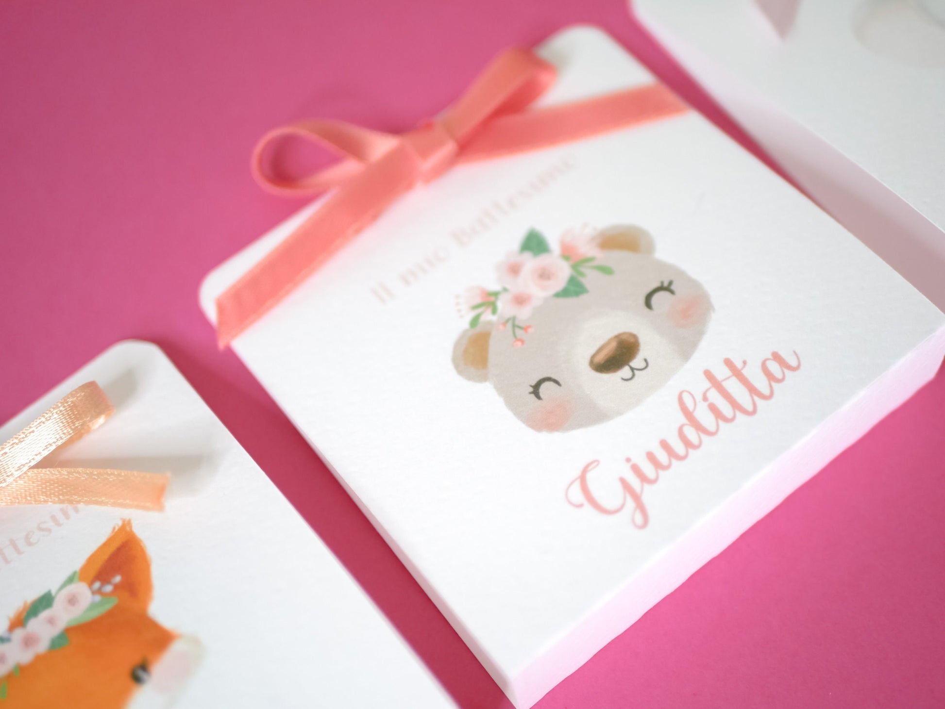 Scatolina battesimo, scatolina porta confetti nascita, bomboniera battesimo bambina animali del bosco