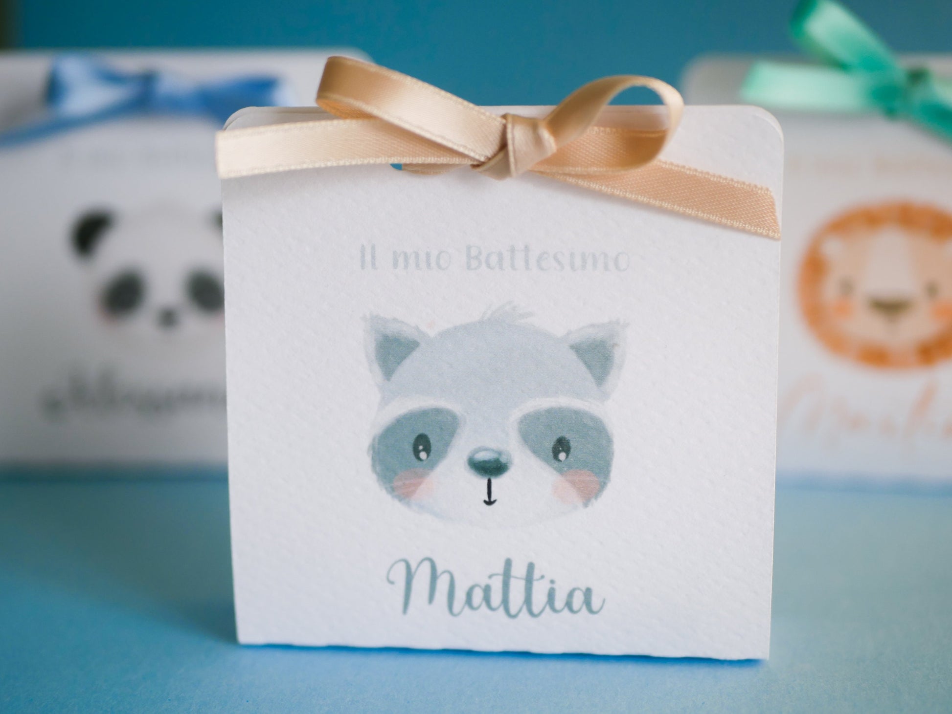 Scatolina battesimo, scatolina porta confetti nascita, bomboniera battesimo bambino con animali del bosco