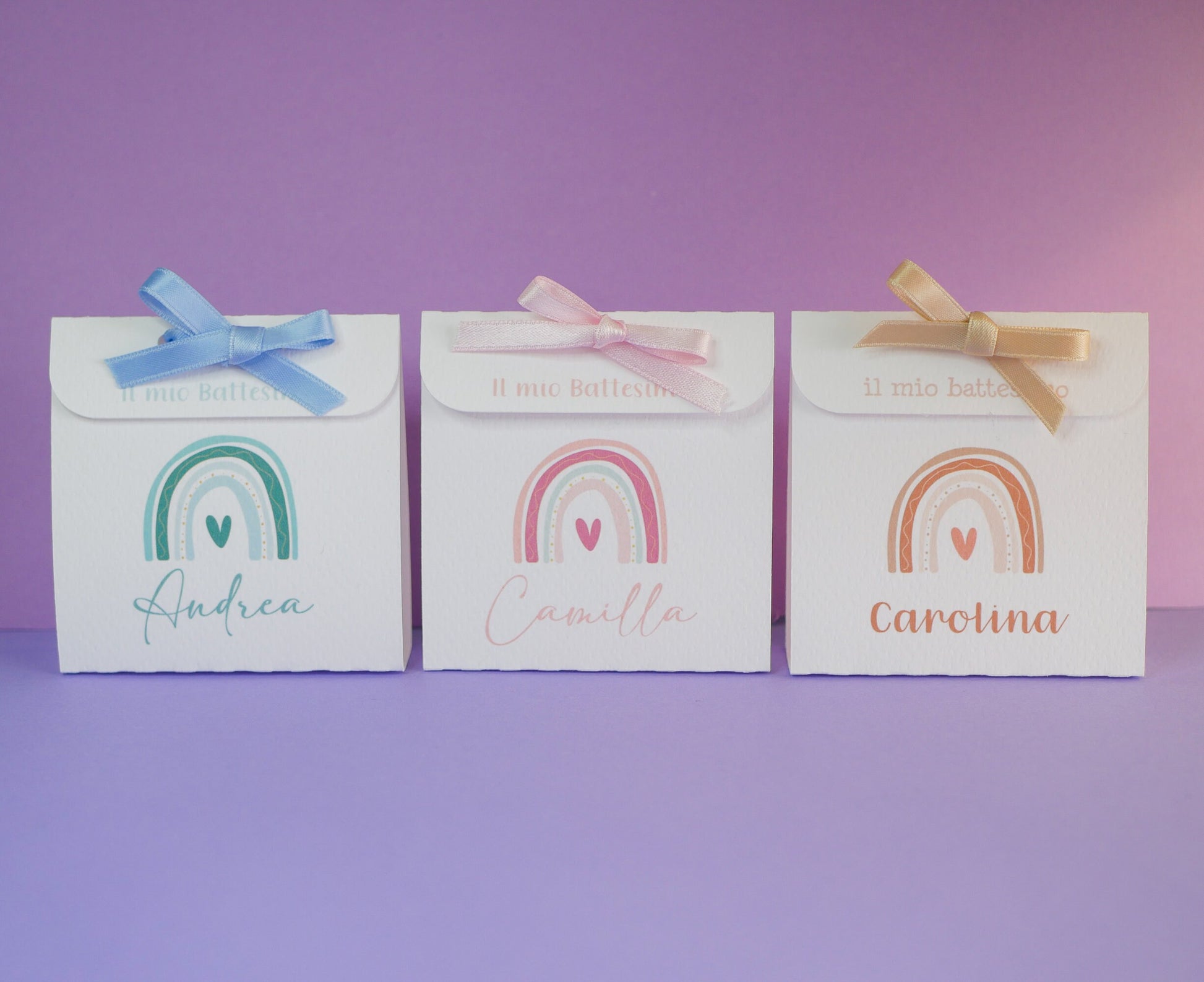 Scatolina battesimo arcobaleno, scatolina porta confetti nascita, bomboniera battesimo arcobaleno stile boho