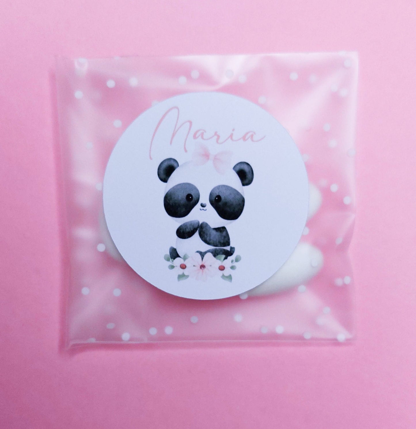 Bustine confetti battesimo con adesivo personalizzato, bomboniera nascita bambina con panda, bomboniera DIY fai da te, regalo ospiti