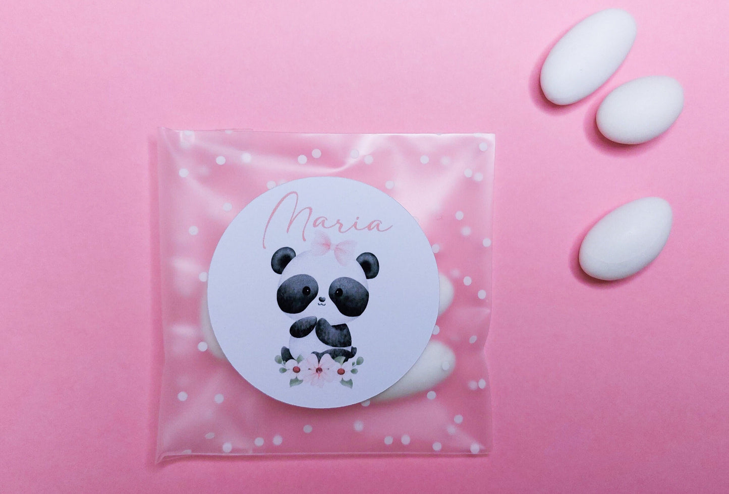 Bustine confetti battesimo con adesivo personalizzato, bomboniera nascita bambina con panda, bomboniera DIY fai da te, regalo ospiti