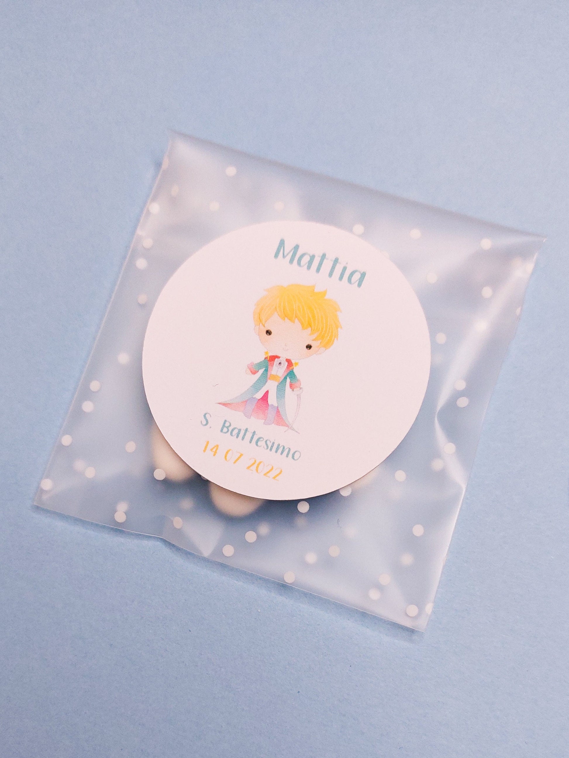 Bustine confetti battesimo con adesivo personalizzato, bomboniera nascita bambino Piccolo Principe, bomboniera DIY fai da te, regalo ospiti