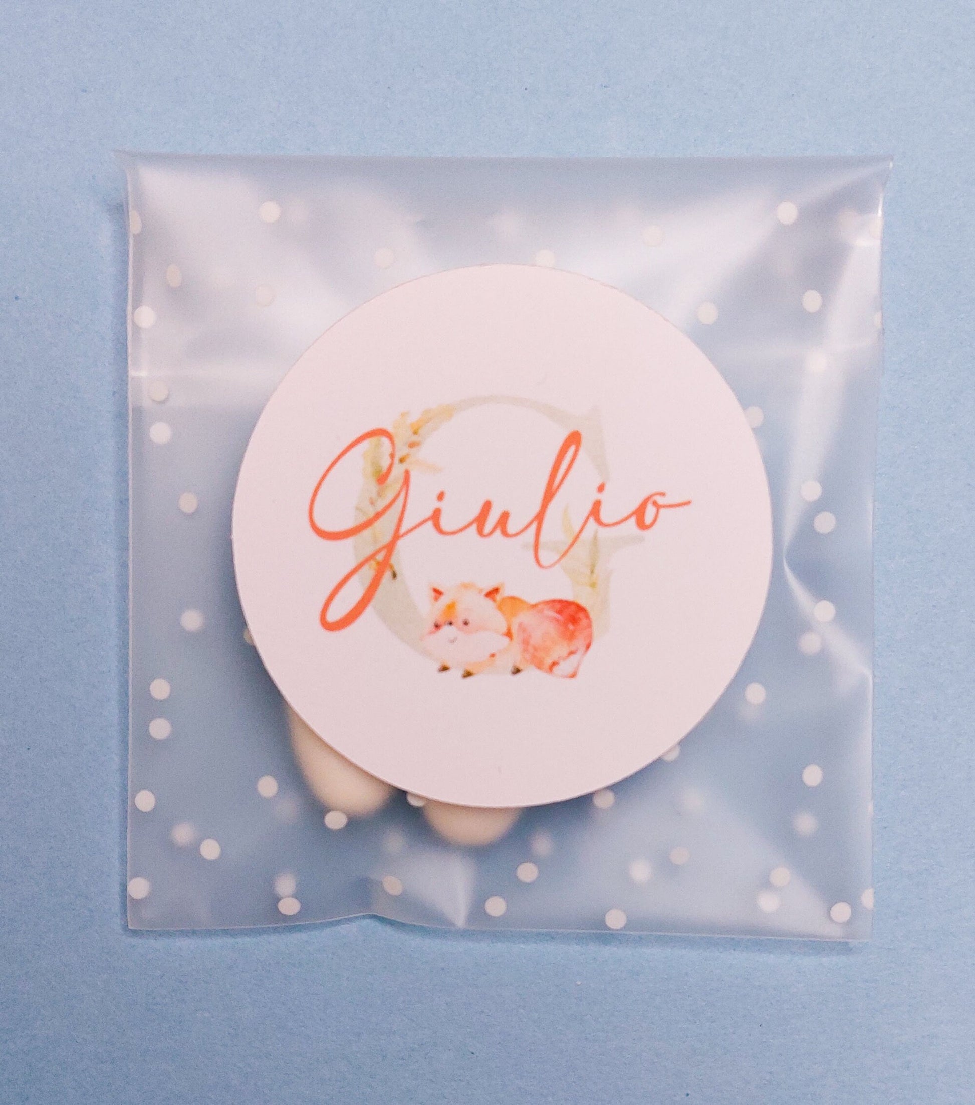 Bustine confetti battesimo con adesivo personalizzato, bomboniera nascita con iniziale e volpe, bomboniera DIY fai da te, regalo ospiti