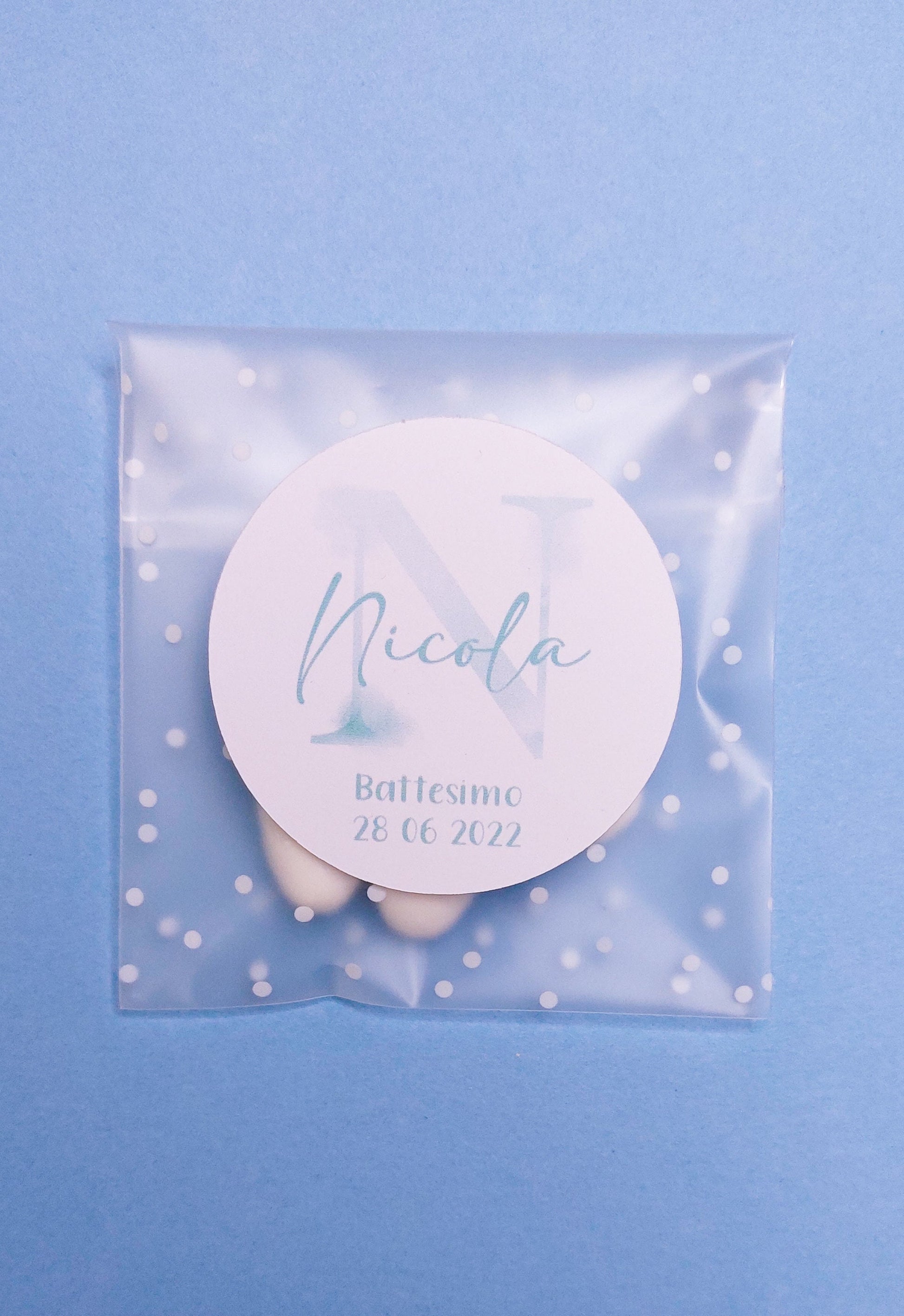 Bustine confetti battesimo con adesivo personalizzato, bomboniera nascita bambino o bambina con iniziale acquerello, bomboniera fai da te