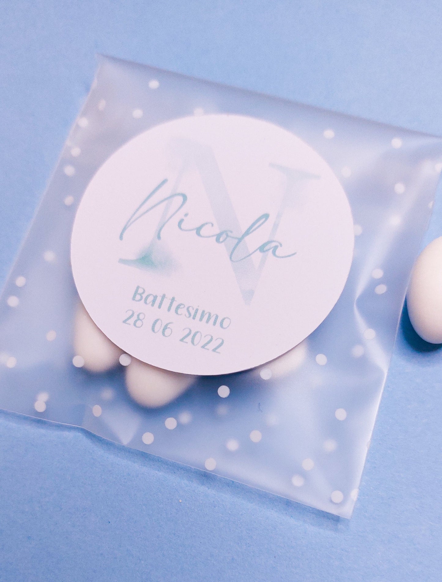 Bustine confetti battesimo con adesivo personalizzato, bomboniera nascita bambino o bambina con iniziale acquerello, bomboniera fai da te