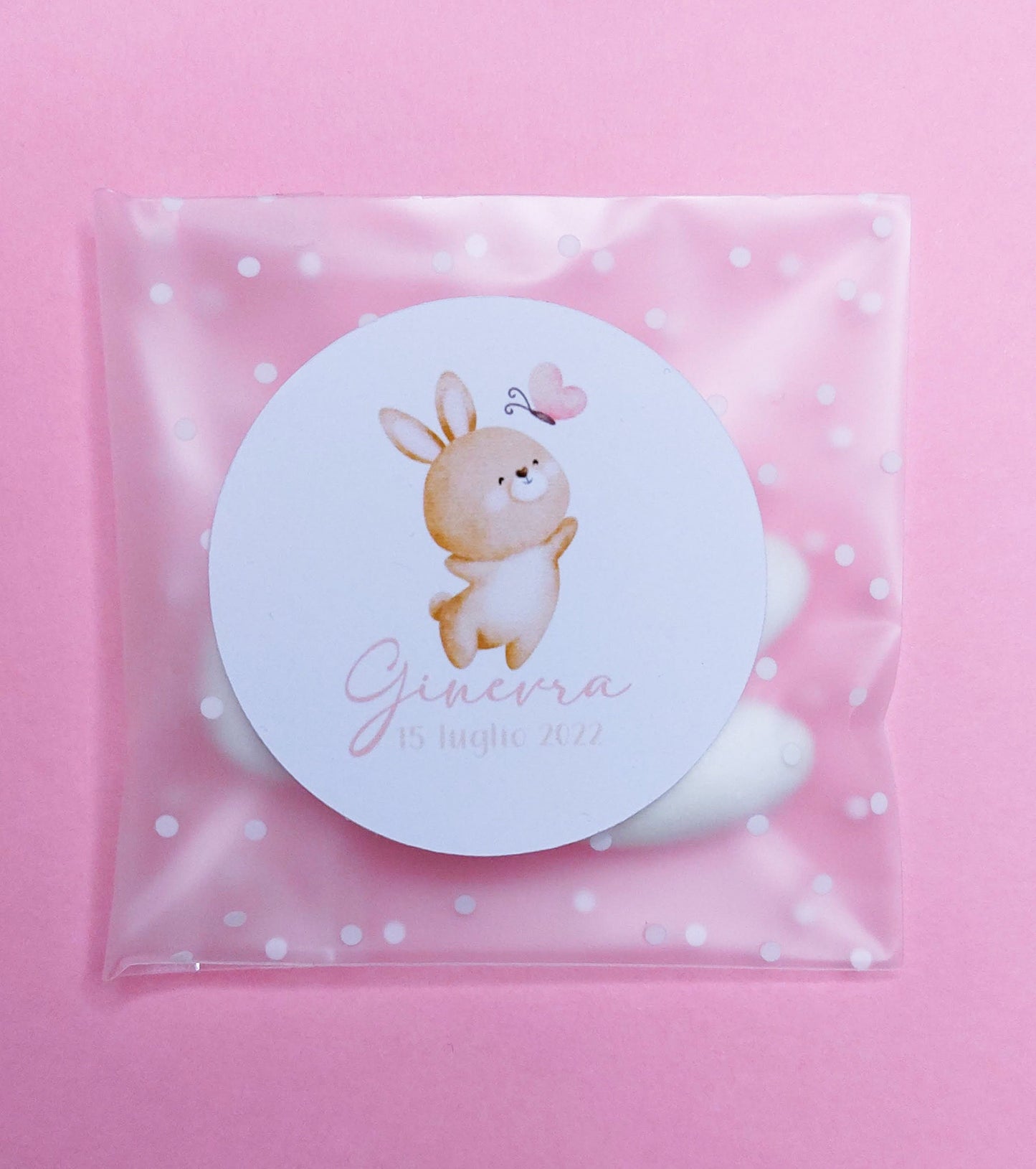 Bustine confetti battesimo con adesivo personalizzato, bomboniera nascita bambina con coniglietto, bomboniera DIY fai da te, regalo ospiti