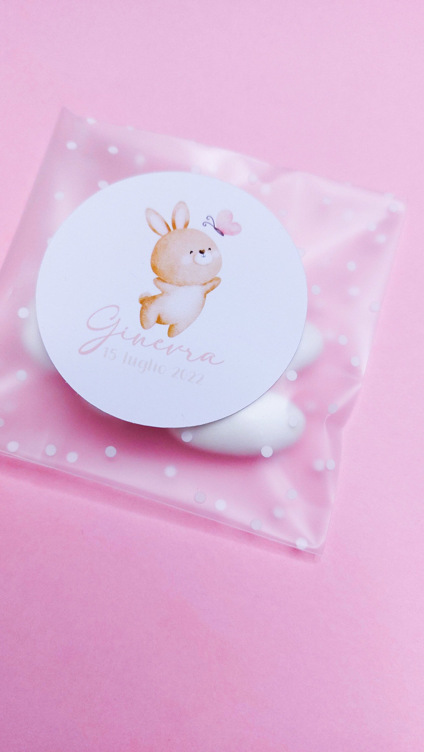 Bustine confetti battesimo con adesivo personalizzato, bomboniera nascita bambina con coniglietto, bomboniera DIY fai da te, regalo ospiti