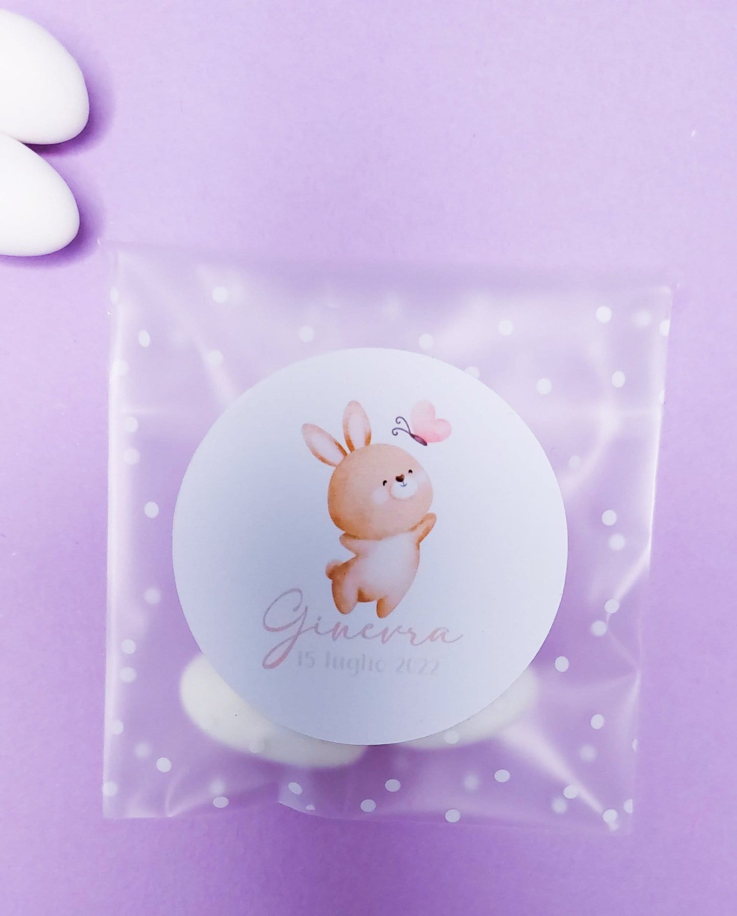 Bustine confetti battesimo con adesivo personalizzato, bomboniera nascita bambina con coniglietto, bomboniera DIY fai da te, regalo ospiti