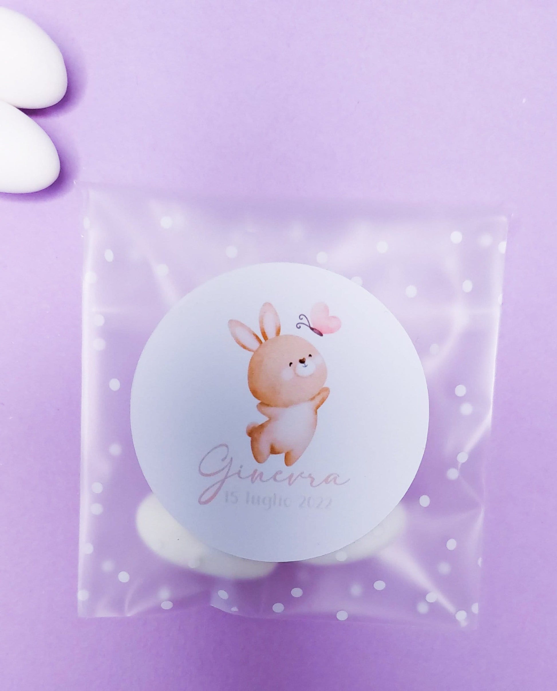 Bustine confetti battesimo con adesivo personalizzato, bomboniera nascita bambina con coniglietto, bomboniera DIY fai da te, regalo ospiti