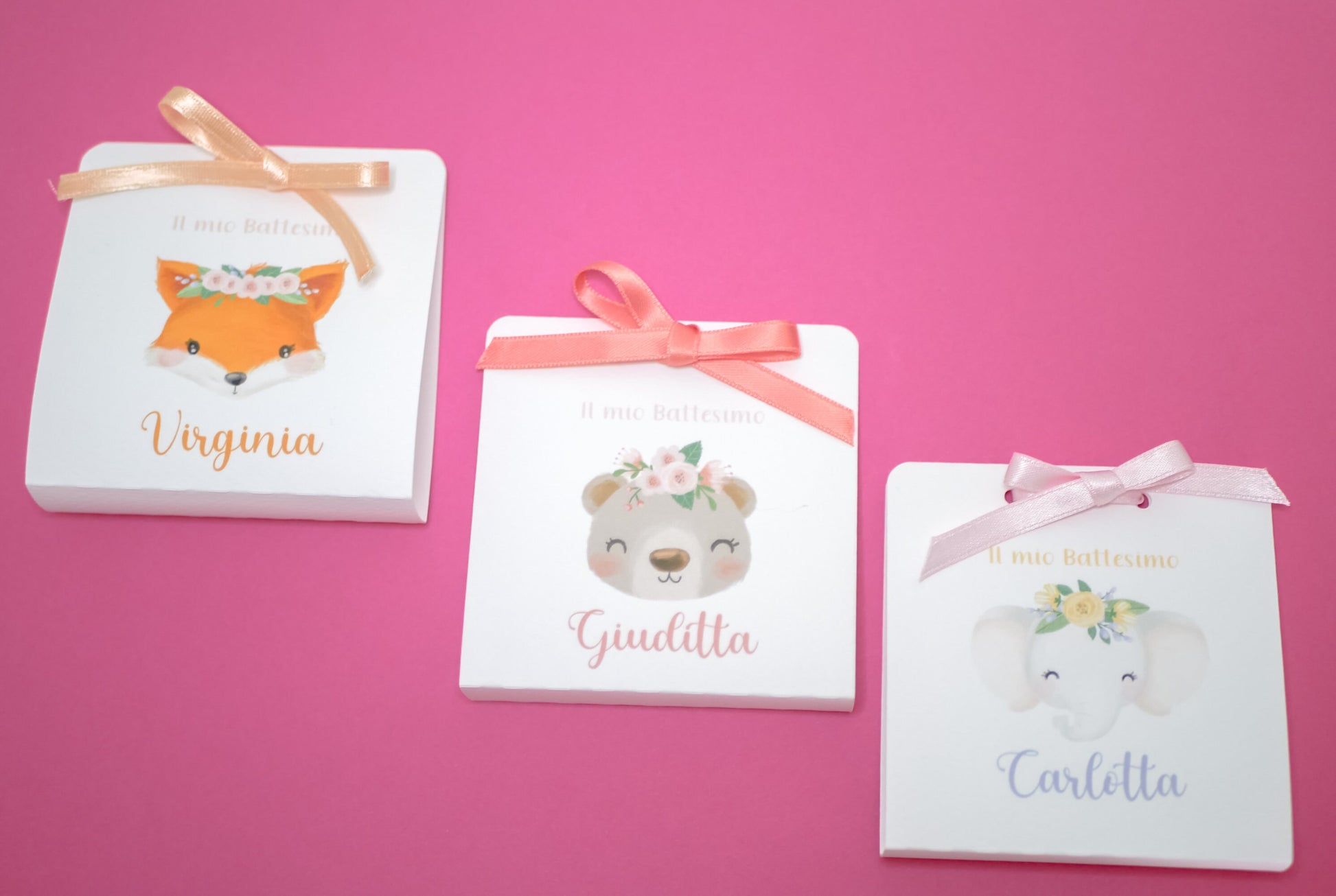 Scatolina battesimo, scatolina porta confetti nascita, bomboniera battesimo bambina animali del bosco