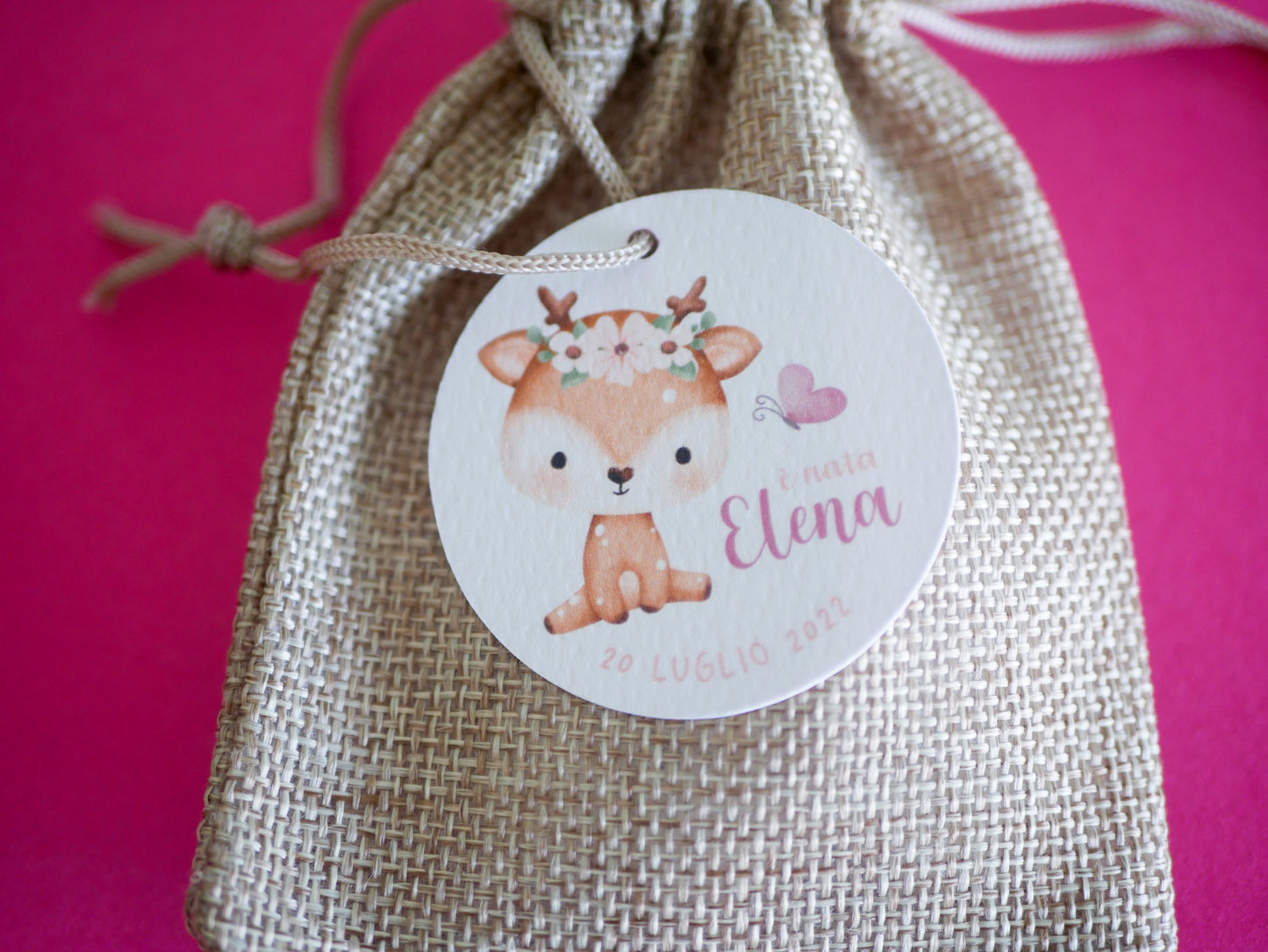 Tag tondi Battesimo bambina con animali, segnaposto volpe, segnaposto tavola Comunione elefantino, tag Cresima coniglietto