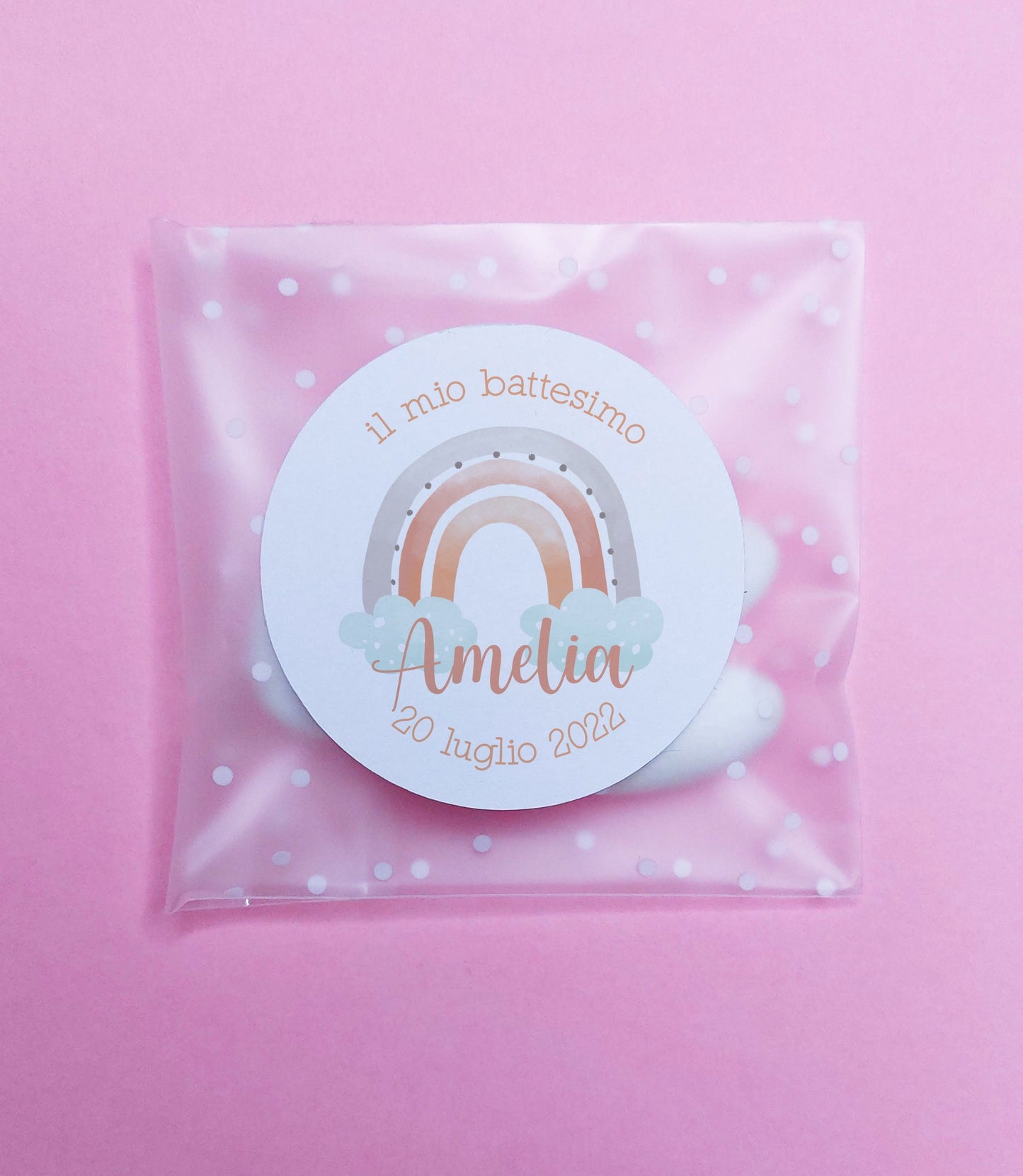Bustine confetti battesimo con adesivo personalizzato, bomboniera nascita bambino arcobaleno pastello, bomboniera bambina Unicorno fai da te