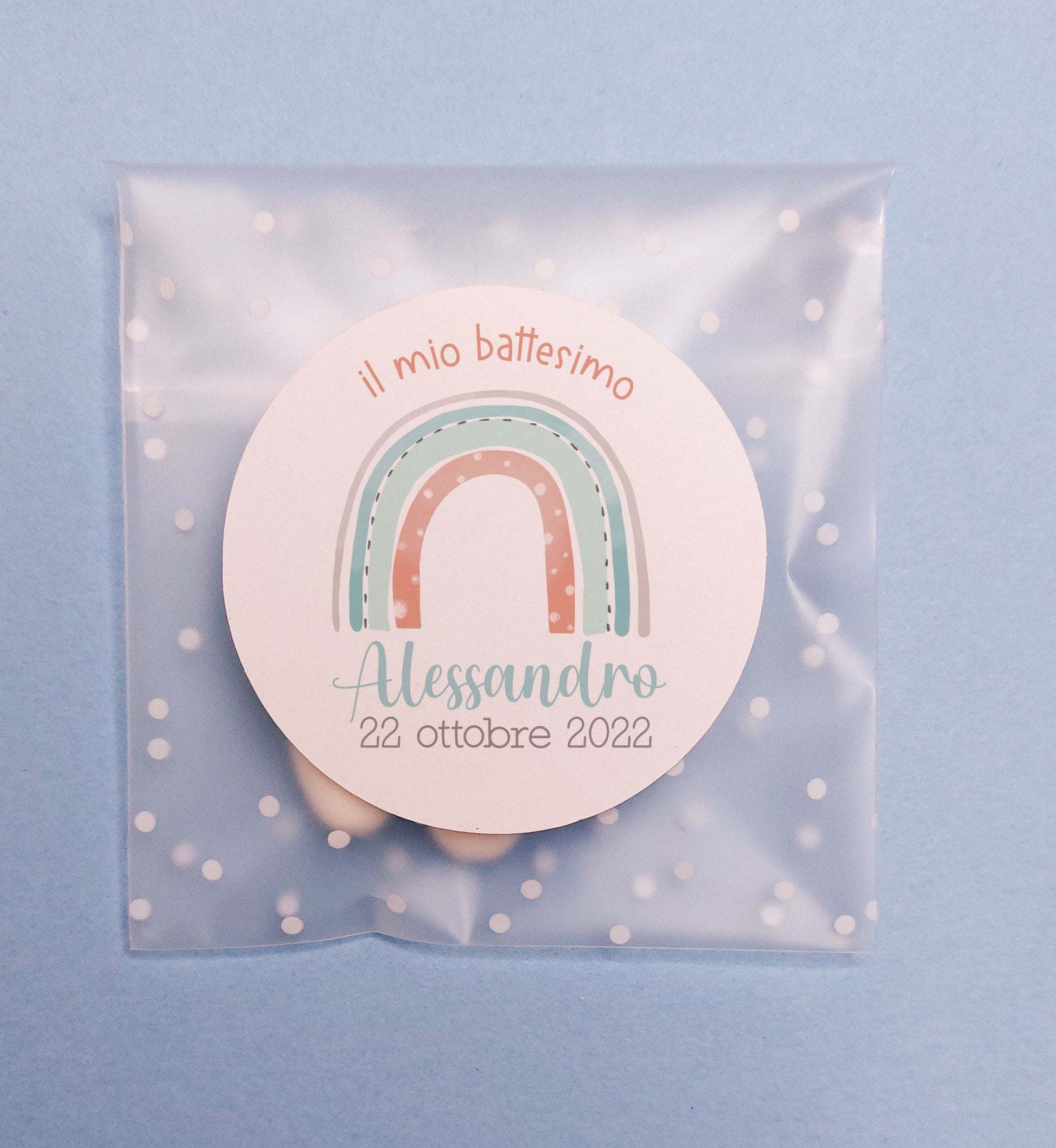 Bustine confetti battesimo con adesivo personalizzato, bomboniera nascita bambino arcobaleno pastello, bomboniera bambina Unicorno fai da te