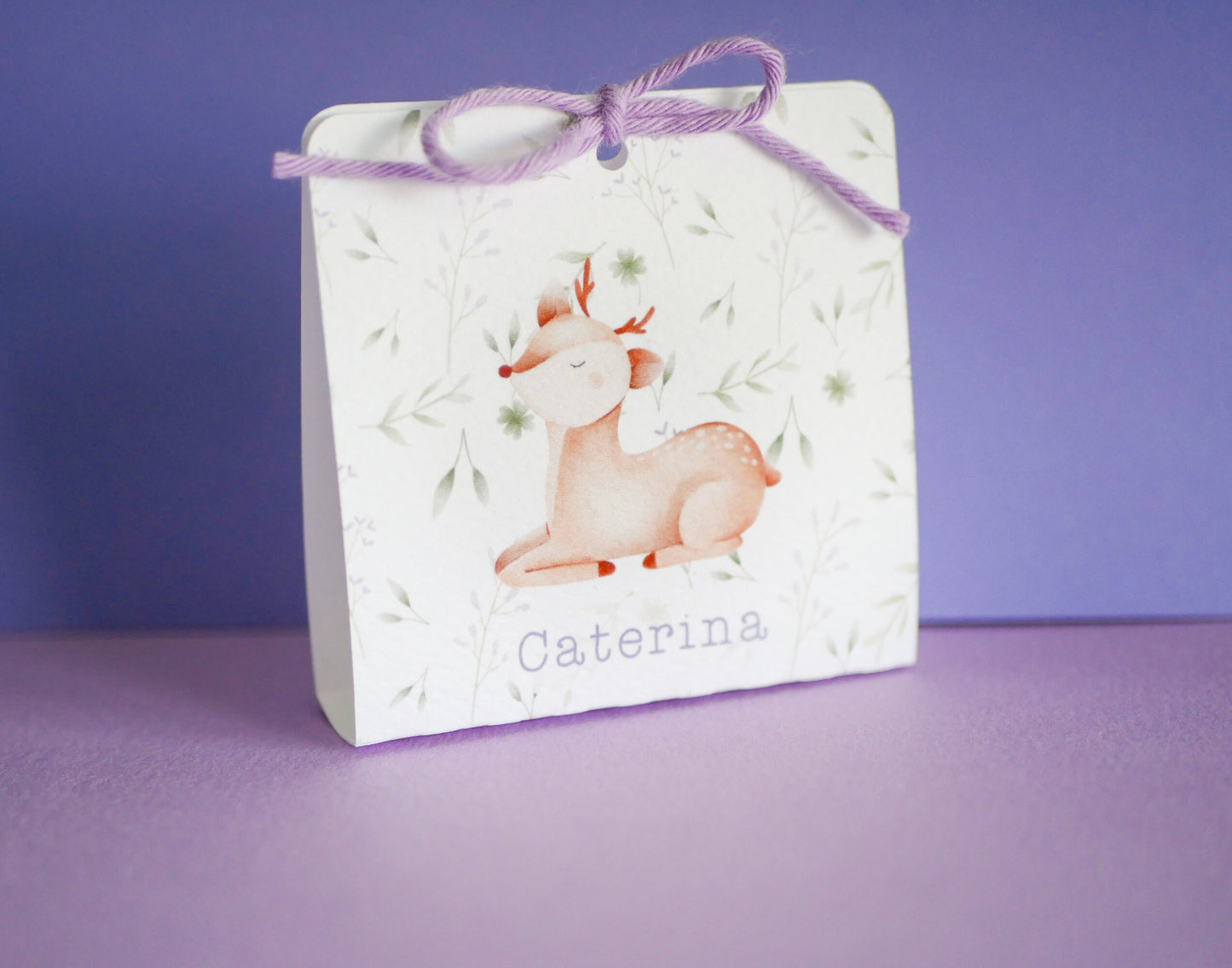 Scatolina battesimo bambina, scatolina porta confetti nascita, bomboniera battesimo bambino con animali del bosco e pattern greenery