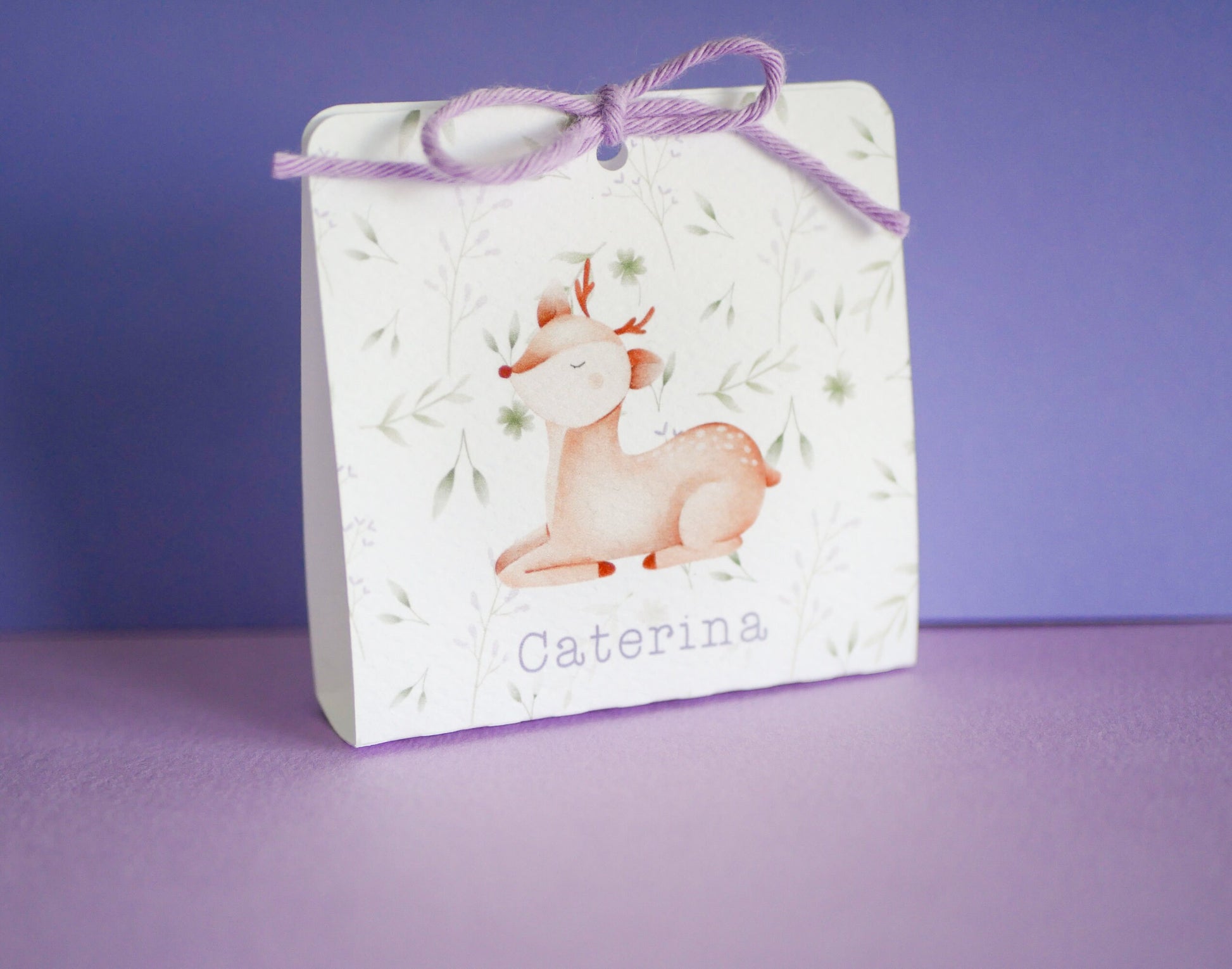 Scatolina battesimo bambina, scatolina porta confetti nascita, bomboniera battesimo bambino con animali del bosco e pattern greenery