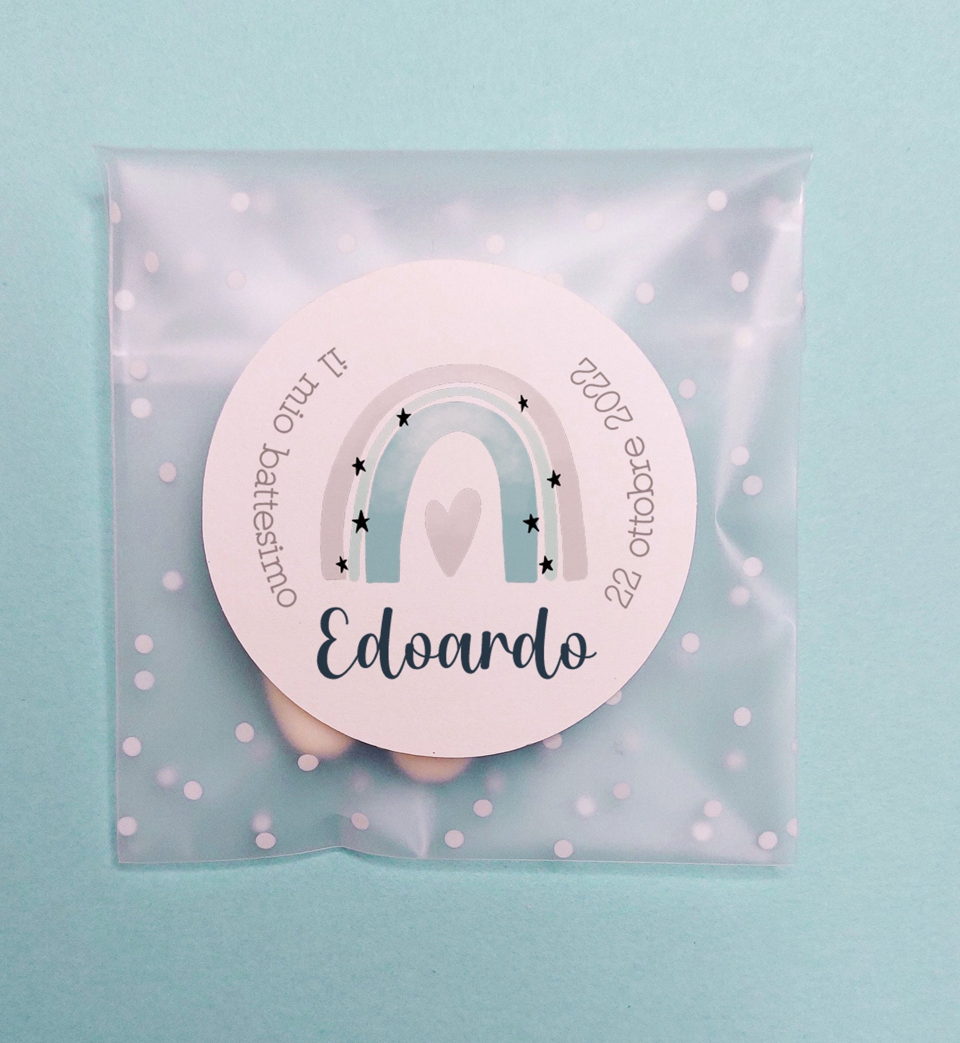 Bustine confetti battesimo con adesivo personalizzato, bomboniera nascita bambino arcobaleno pastello, bomboniera bambina Unicorno fai da te