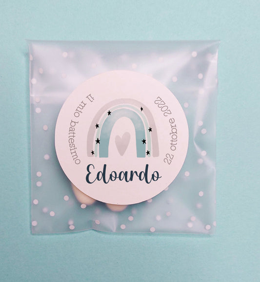 Bustine confetti battesimo con adesivo personalizzato, bomboniera nascita bambino arcobaleno pastello, bomboniera bambina Unicorno fai da te