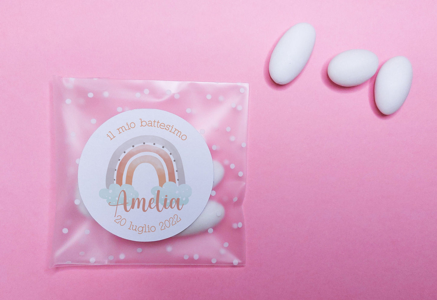 Bustine confetti battesimo con adesivo personalizzato, bomboniera nascita bambino arcobaleno pastello, bomboniera bambina Unicorno fai da te