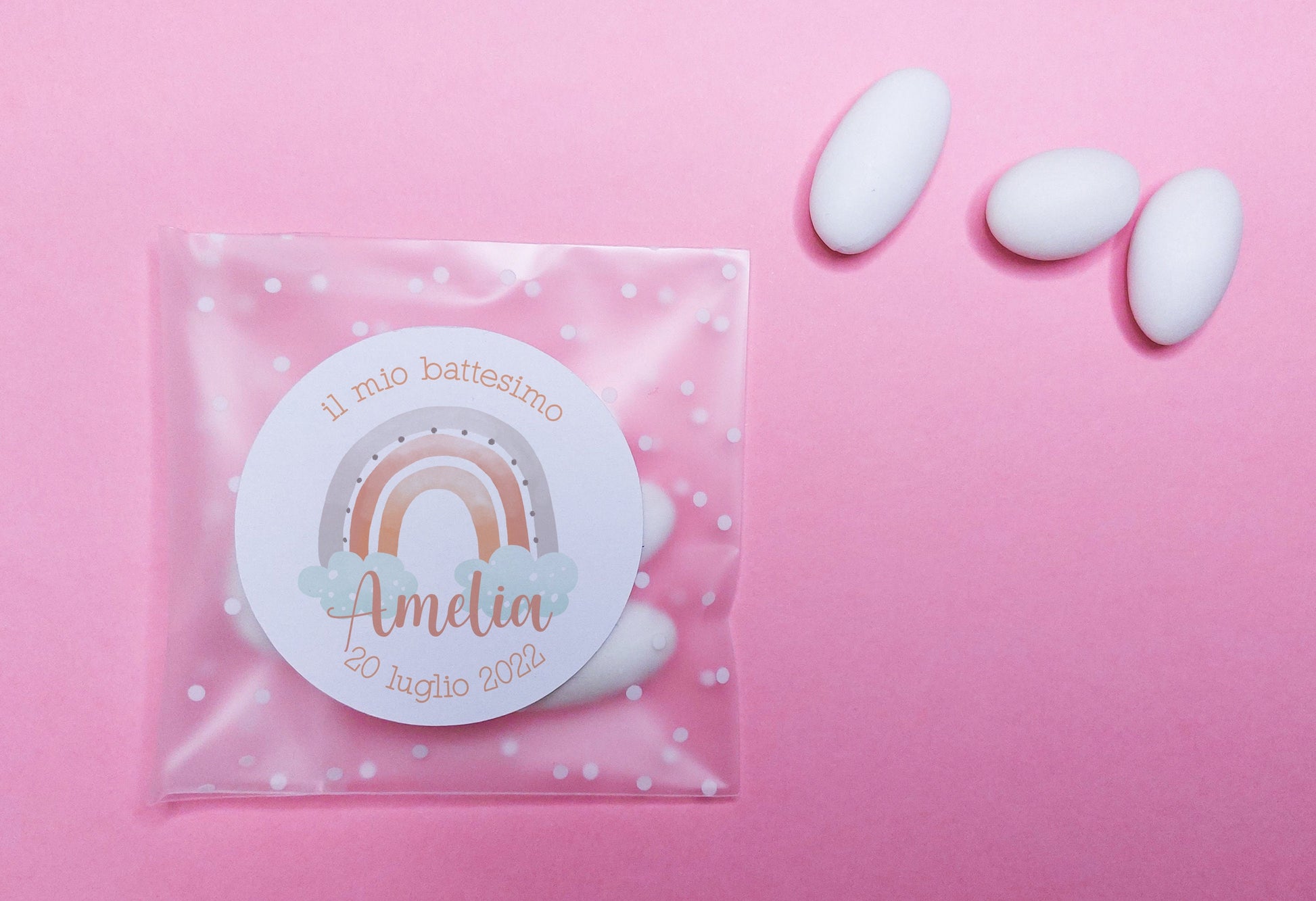 Bustine confetti battesimo con adesivo personalizzato, bomboniera nascita bambino arcobaleno pastello, bomboniera bambina Unicorno fai da te