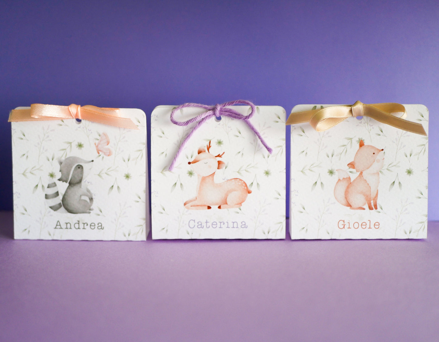 Scatolina battesimo bambina, scatolina porta confetti nascita, bomboniera battesimo bambino con animali del bosco e pattern greenery