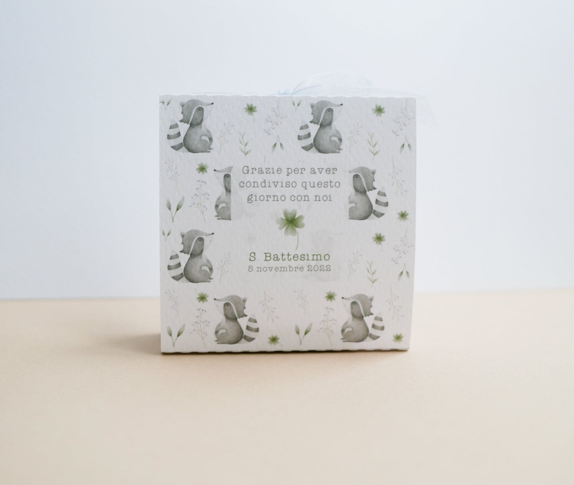 Scatolina battesimo animali del bosco, scatolina porta confetti nascita, bomboniera battesimo stile boho greenery