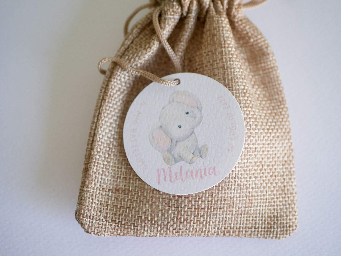 Tag tondi Battesimo bambina con animali, segnaposto volpe, segnaposto tavola Comunione elefantino, tag Cresima coniglietto