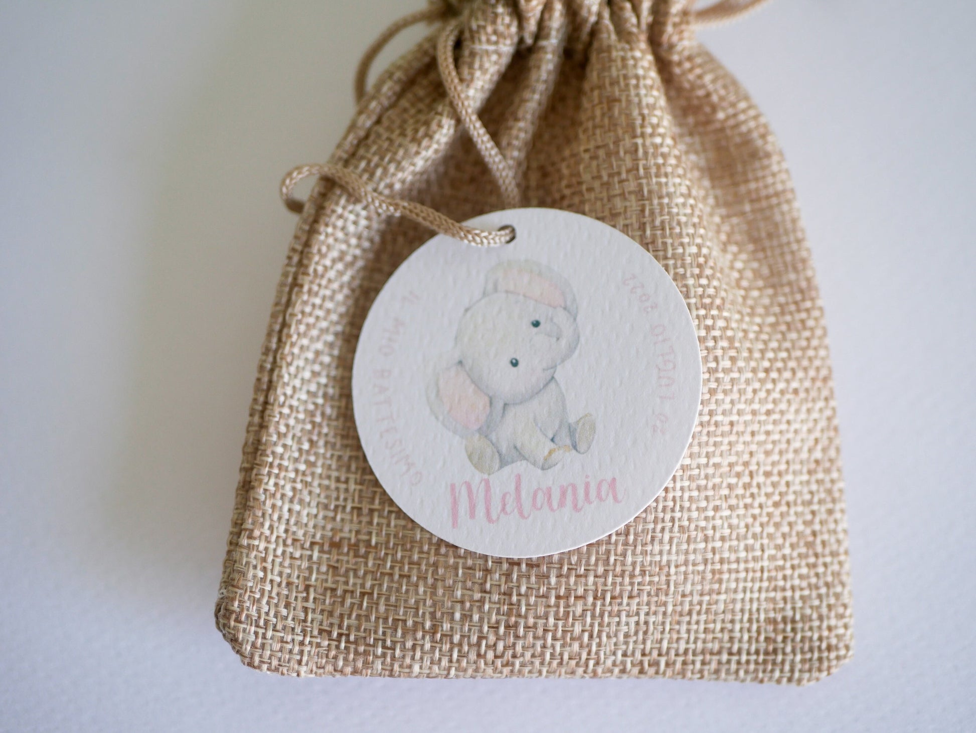 Tag tondi Battesimo bambina con animali, segnaposto volpe, segnaposto tavola Comunione elefantino, tag Cresima coniglietto