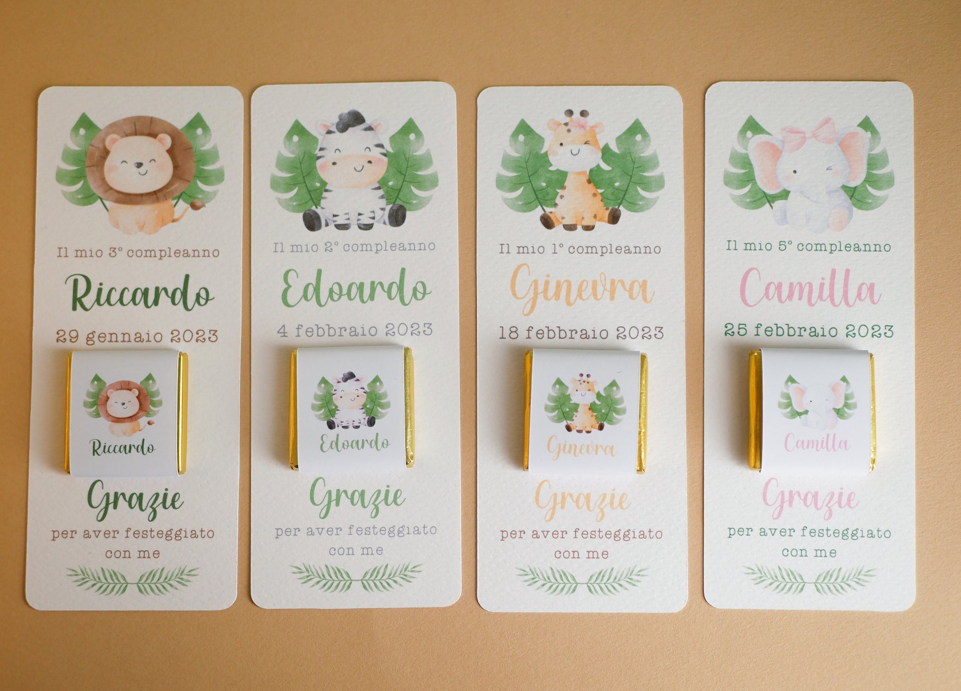 Cioccolatino e segnalibro personalizzato con animali della savana: rendi indimenticabile il compleanno del tuo bimbo e altri eventi speciali