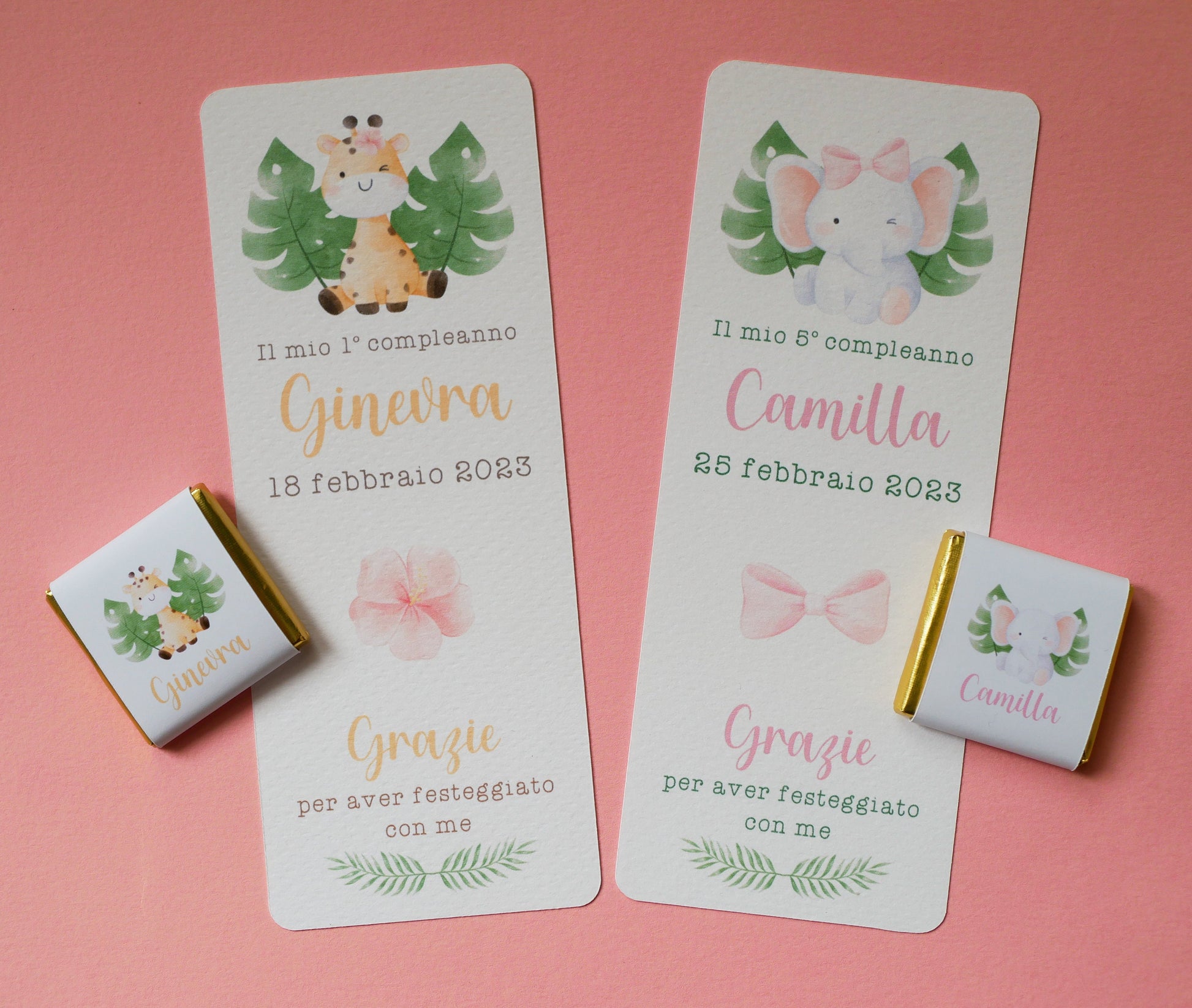 Cioccolatino e segnalibro personalizzato con animali della savana: rendi indimenticabile il compleanno del tuo bimbo e altri eventi speciali