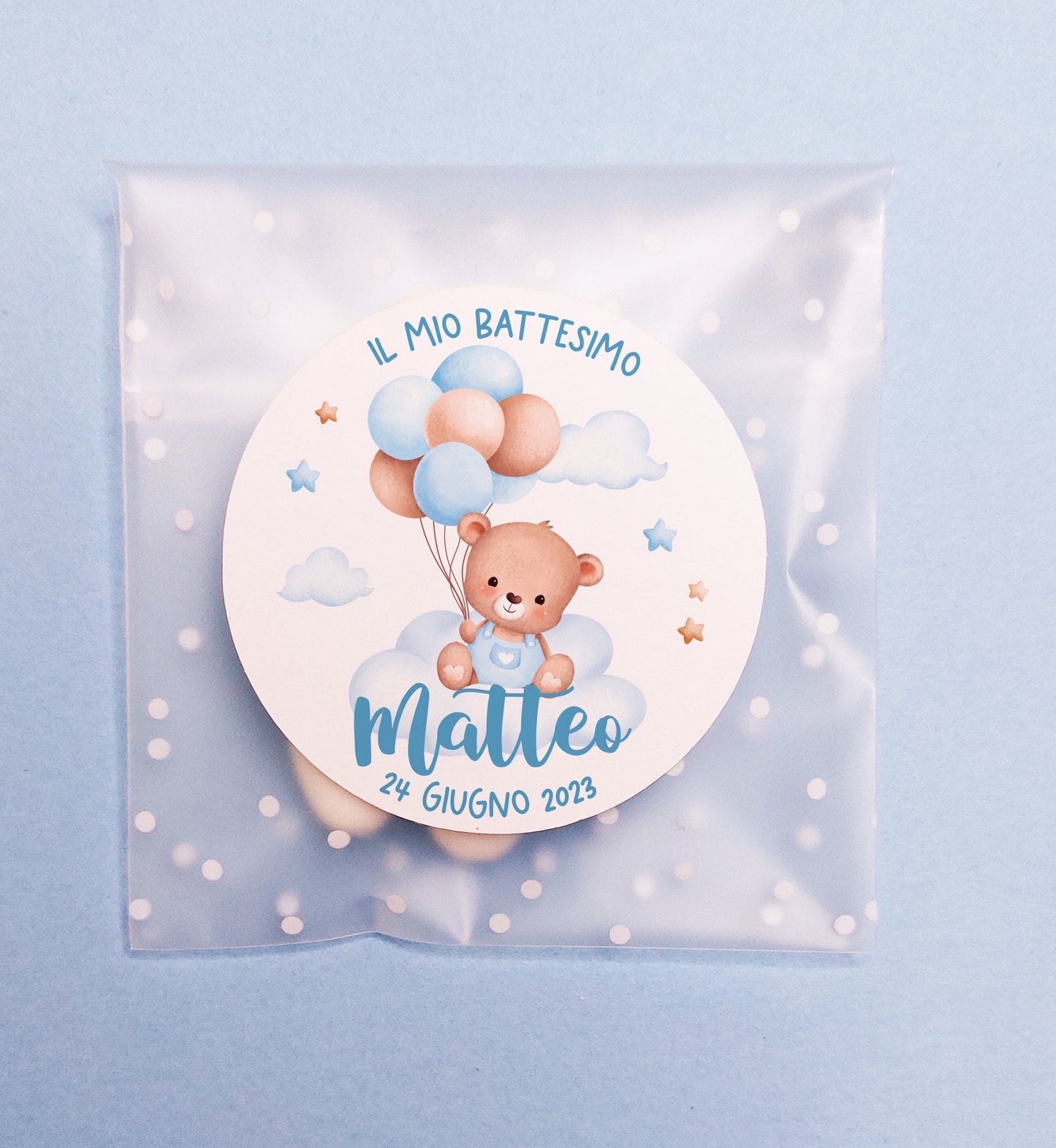 Bustine confetti battesimo con adesivo personalizzato, bomboniera nascita bambina con orsetto rosa, bomboniera DIY fai da te, regalo ospiti