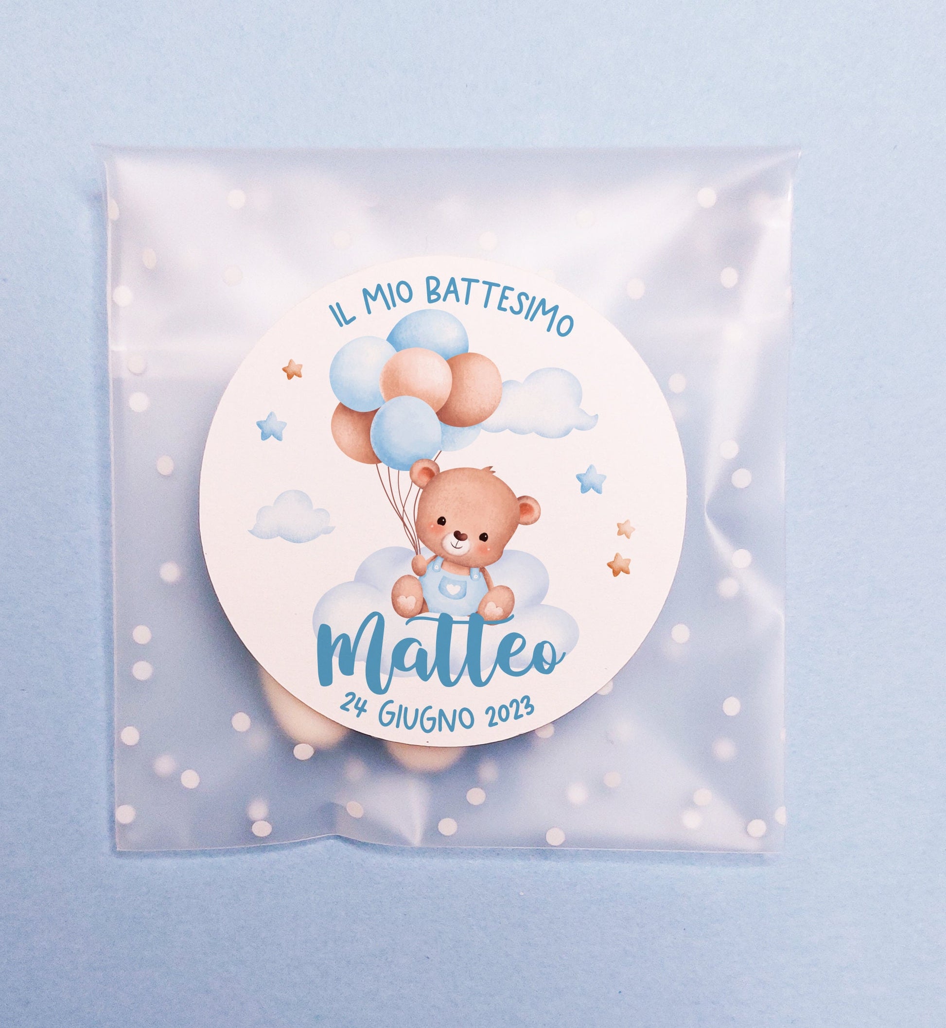 Bustine confetti battesimo con adesivo personalizzato, bomboniera nascita bambina con orsetto rosa, bomboniera DIY fai da te, regalo ospiti