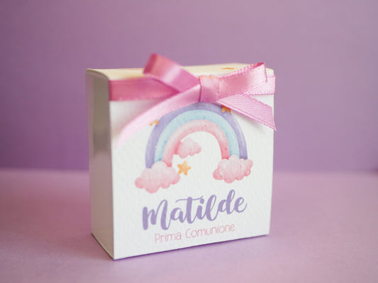 Scatolina Prima Comunione personalizzata in pvc, bomboniera nascita, regalo ospiti battesimo, festa di compleanno